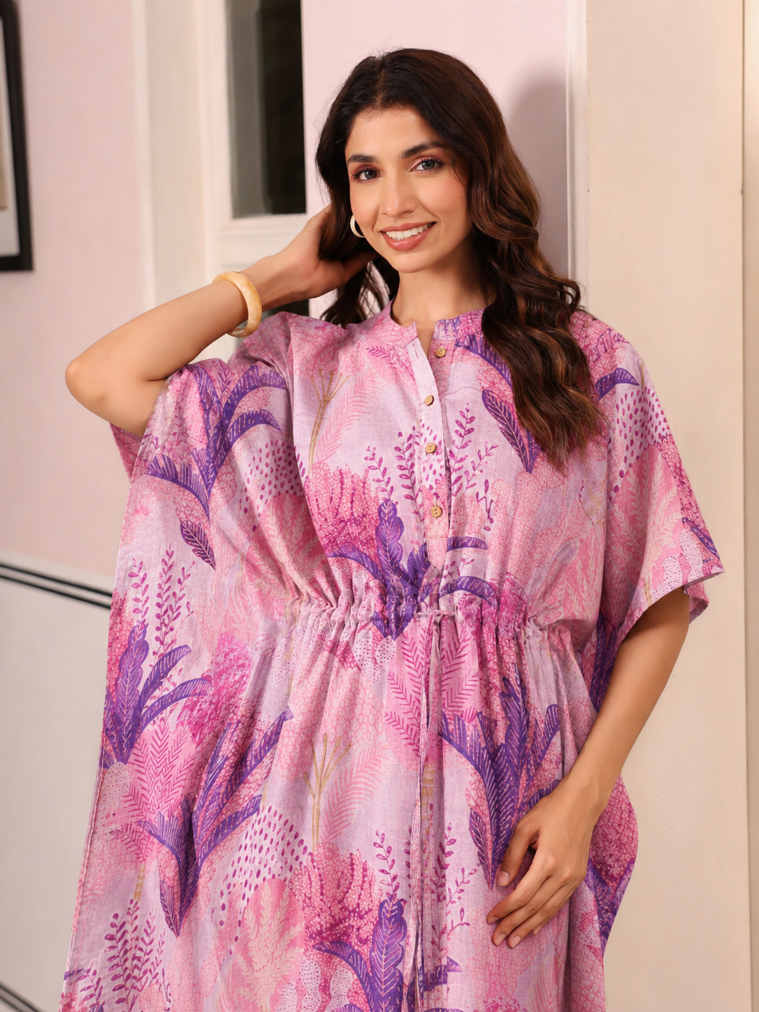 Lavender Bloom Garden Cotton Kaftan ( One-Size )