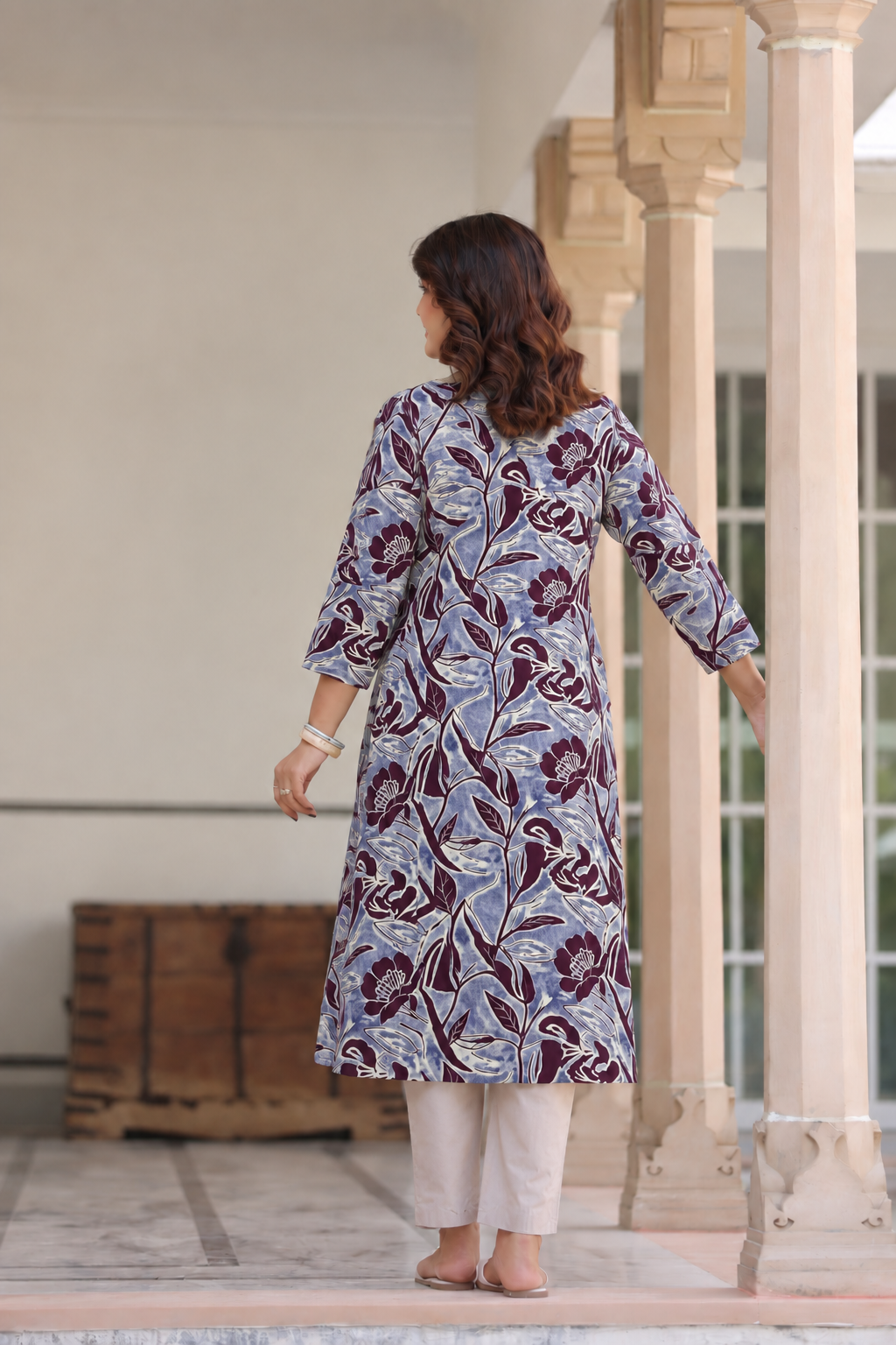 Wine Blossom Cotton Maternity - Nursing Kurti