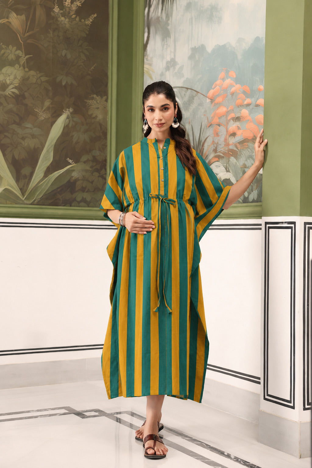 Prism Stripe Cotton Maternity - Nursing Kaftan ( One-Size )
