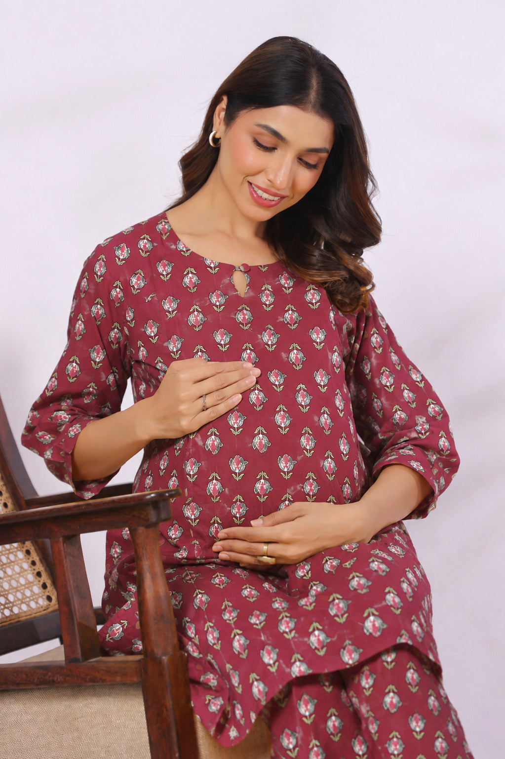 Red Petal Cotton Maternity - Nursing Co-ord Set