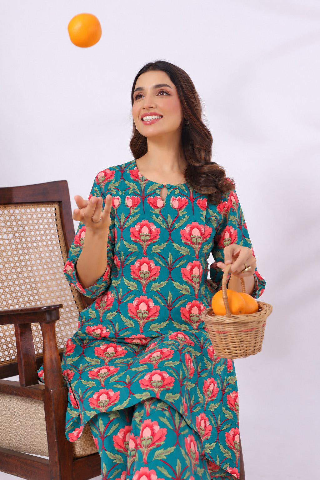 Gulbahar Teal Cotton Maternity - Nursing Co-ord Set