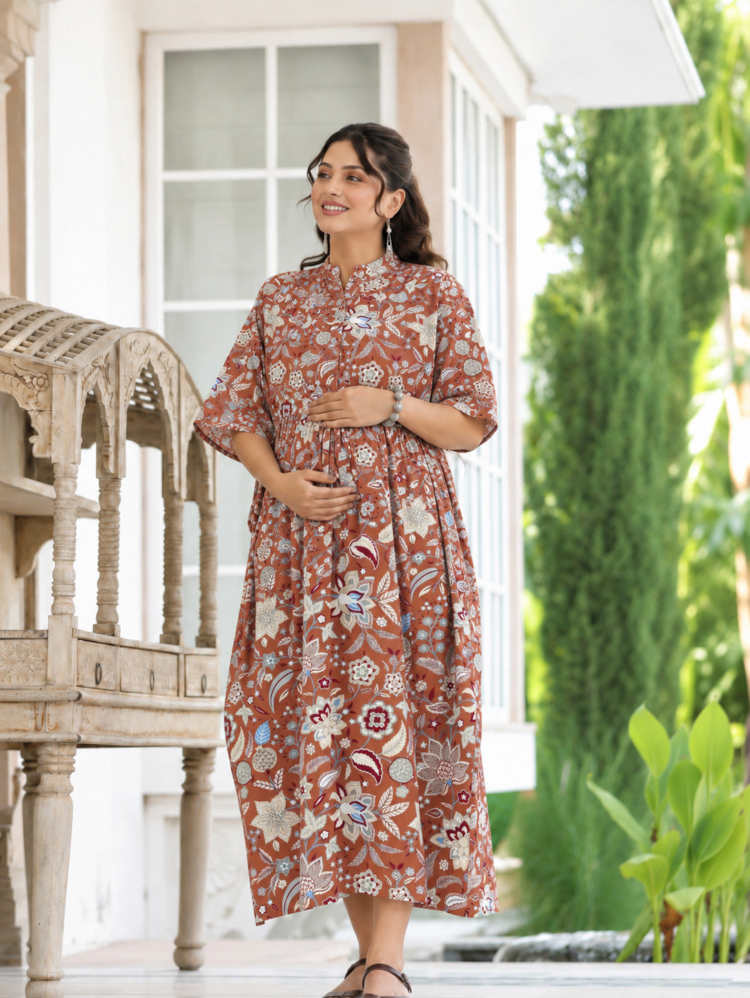 Rustic Petals Cotton Maternity - Nursing Kaftan ( One-Size )
