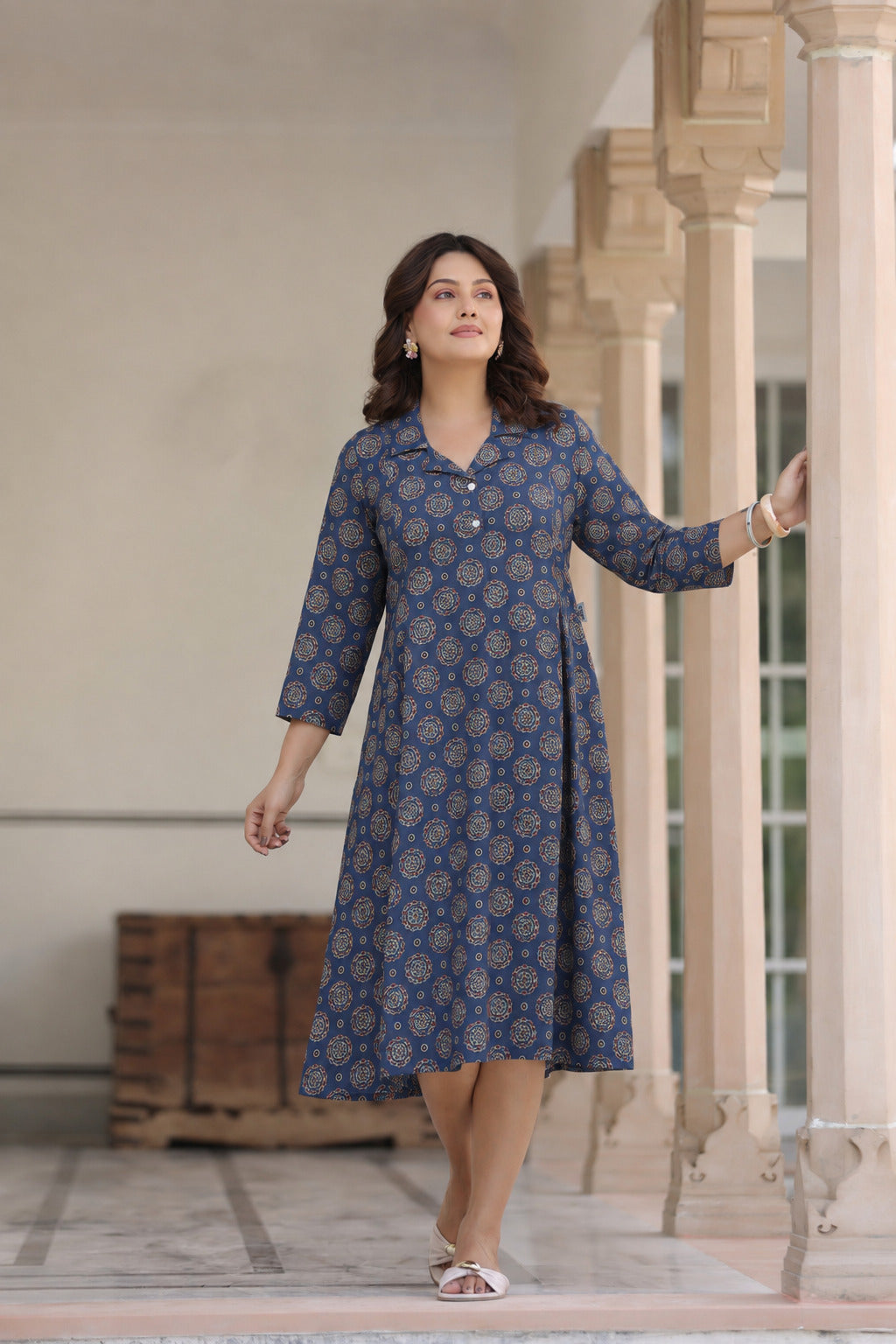 Indigo Mandala Bloom Cotton Maternity - Nursing Dress