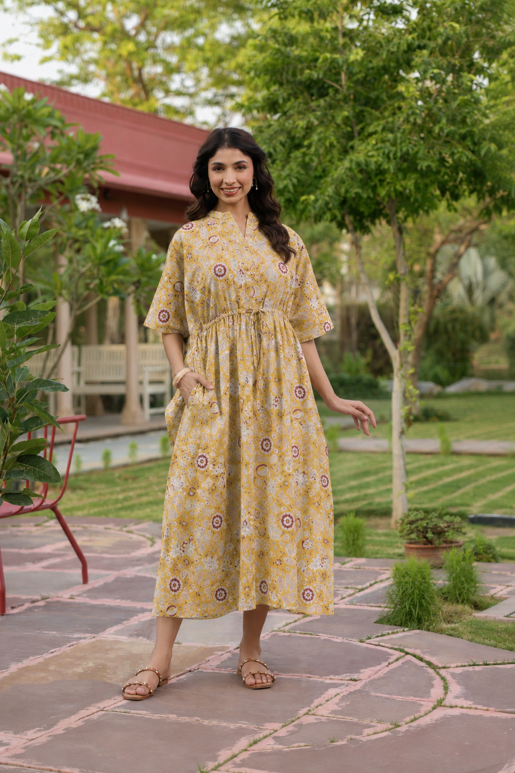 Wildflower Gold Cotton Kaftan ( One-Size )