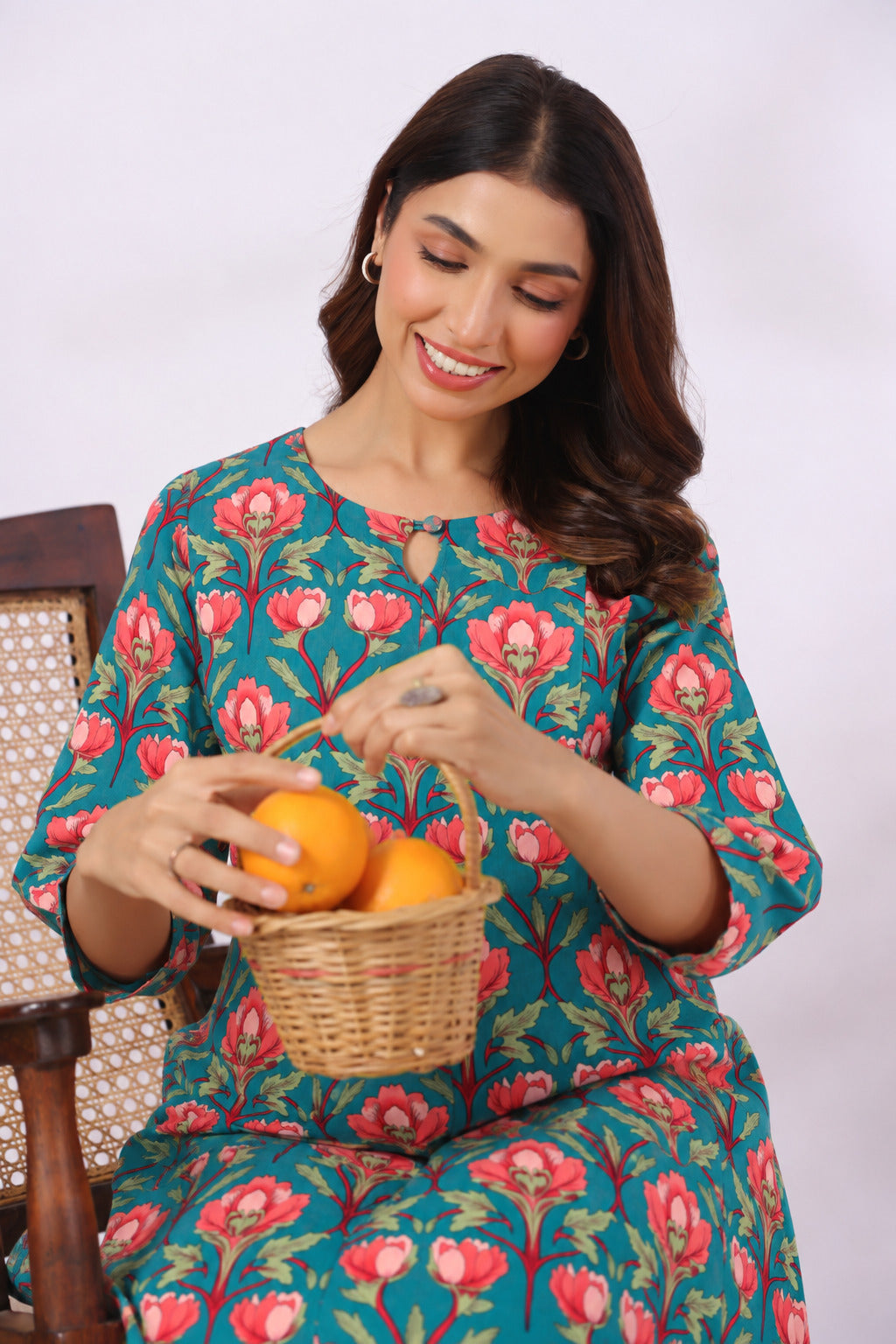 Gulbahar Teal Cotton Maternity - Nursing Co-ord Set