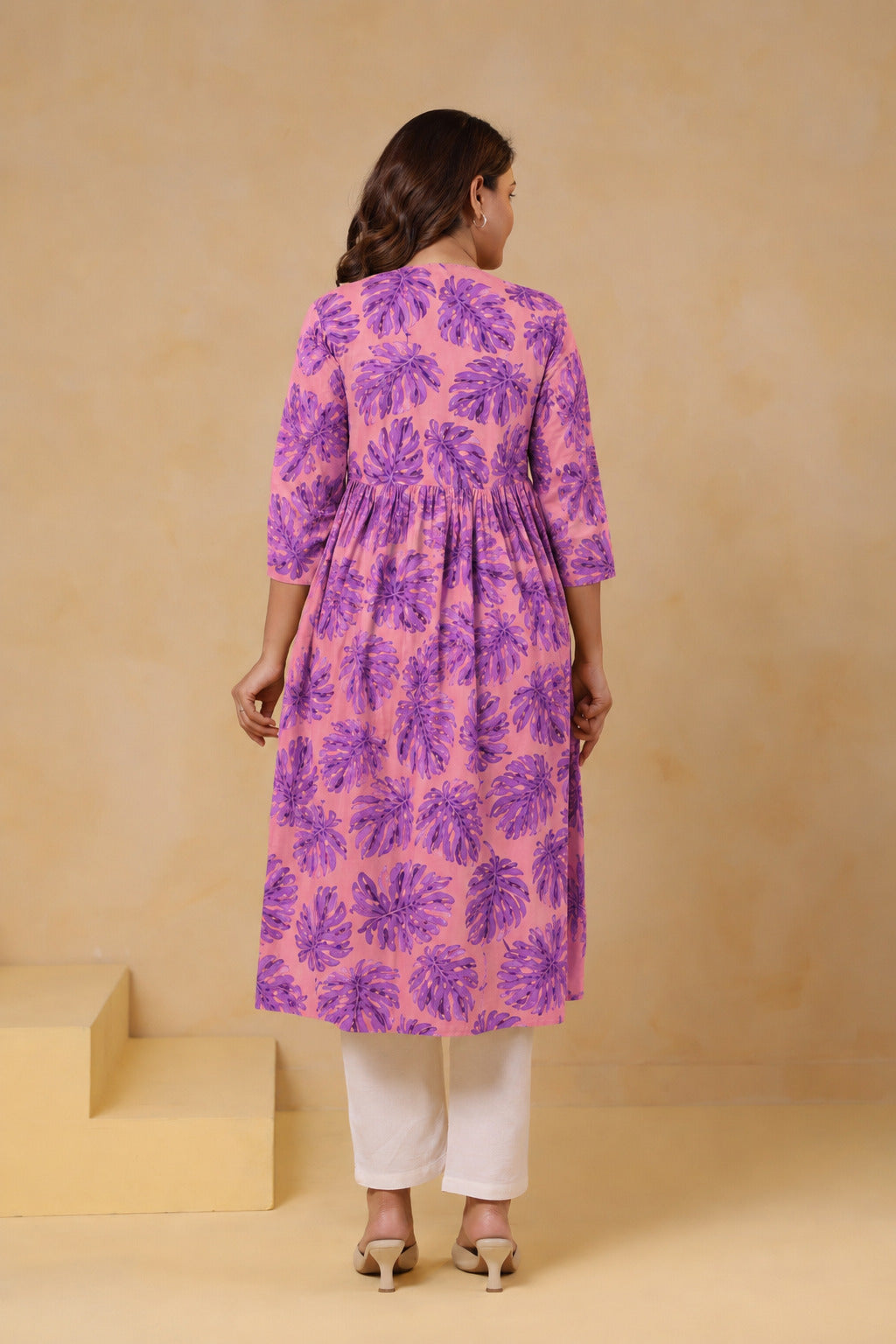 Tropical Violet Palm Cotton Maternity - Nursing Kurti
