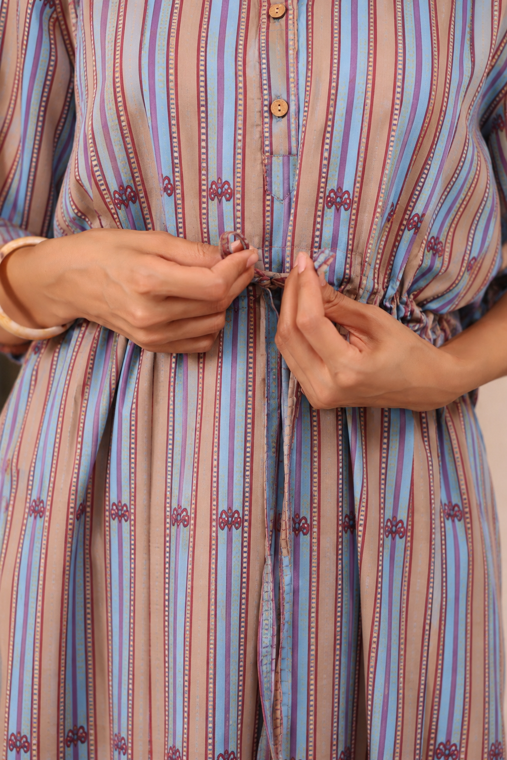Azure Ajrakh Lines Cotton Kaftan ( One-Size )