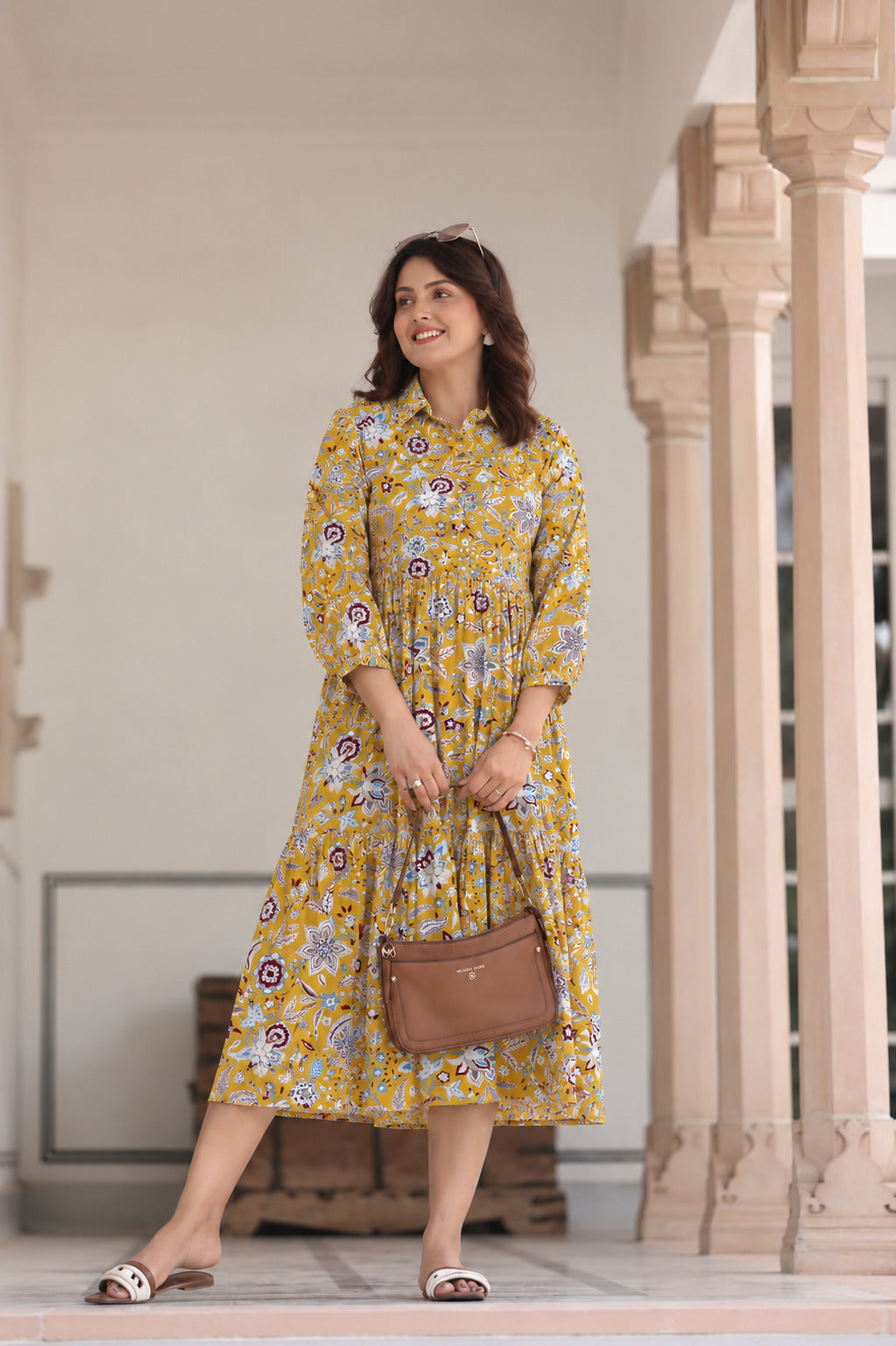 Wildflower Gold Cotton Maternity - Nursing Dress
