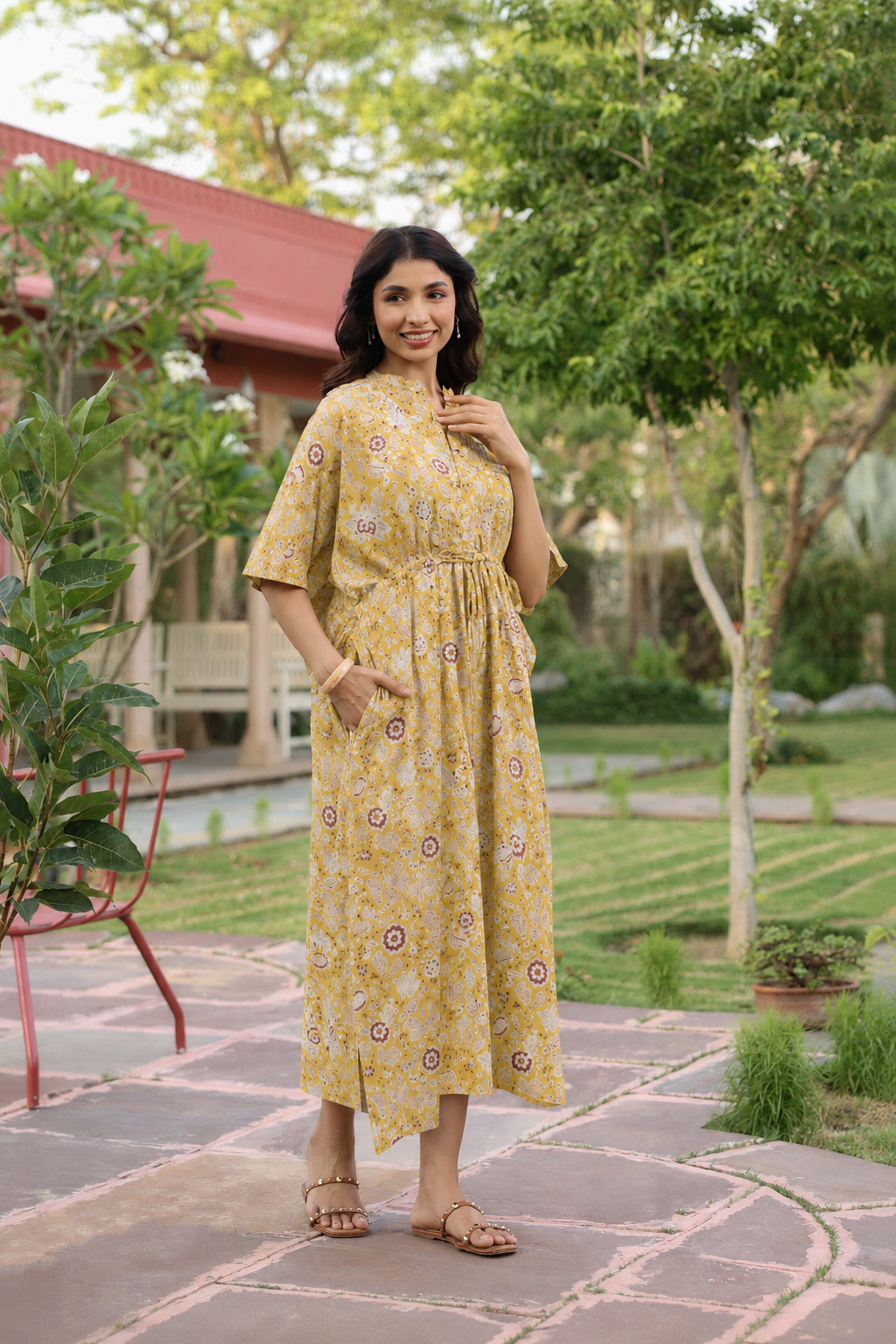 Wildflower Gold Cotton Kaftan ( One-Size )