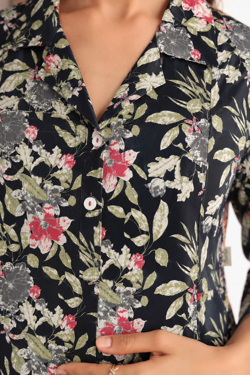 Black Garden Bloom Cotton Maternity - Nursing Dress