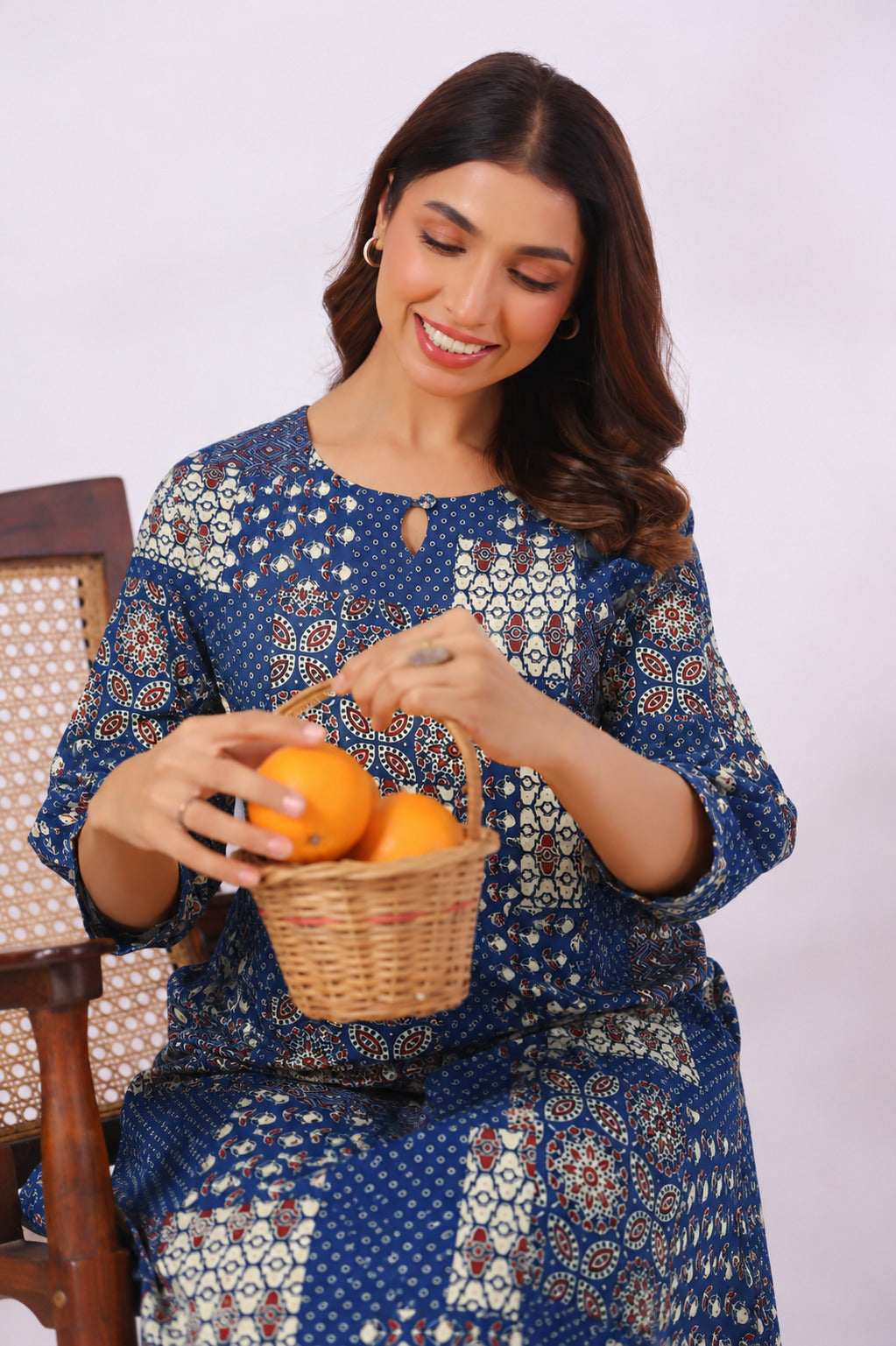Indigo Katha Cotton Maternity - Nursing Co-ord Set