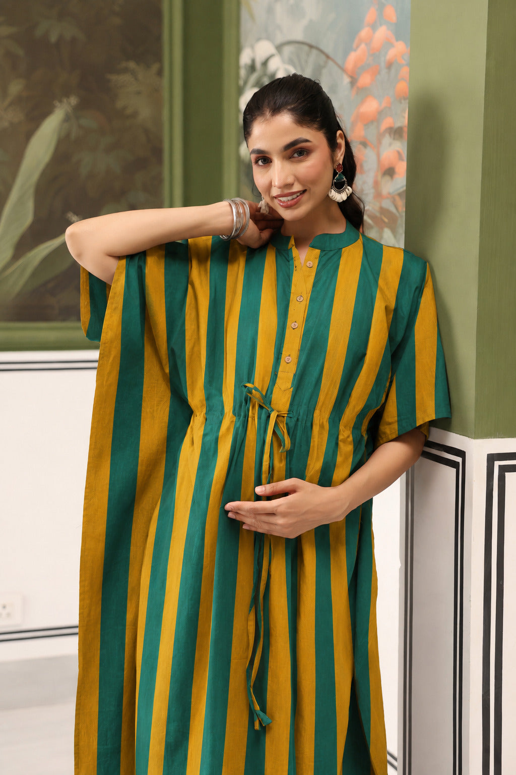 Prism Stripe Cotton Maternity - Nursing Kaftan ( One-Size )
