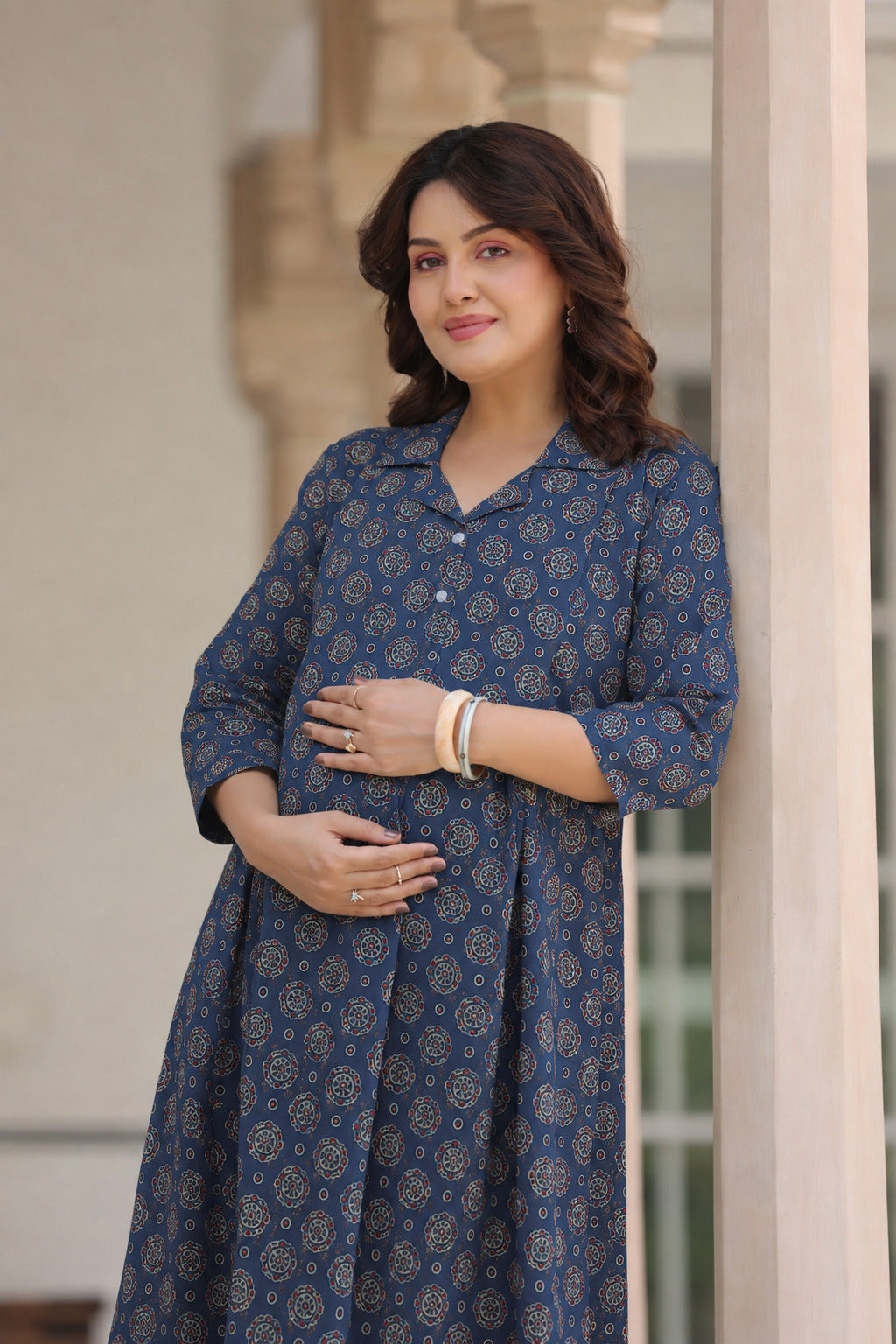 Indigo Mandala Bloom Cotton Maternity - Nursing Dress
