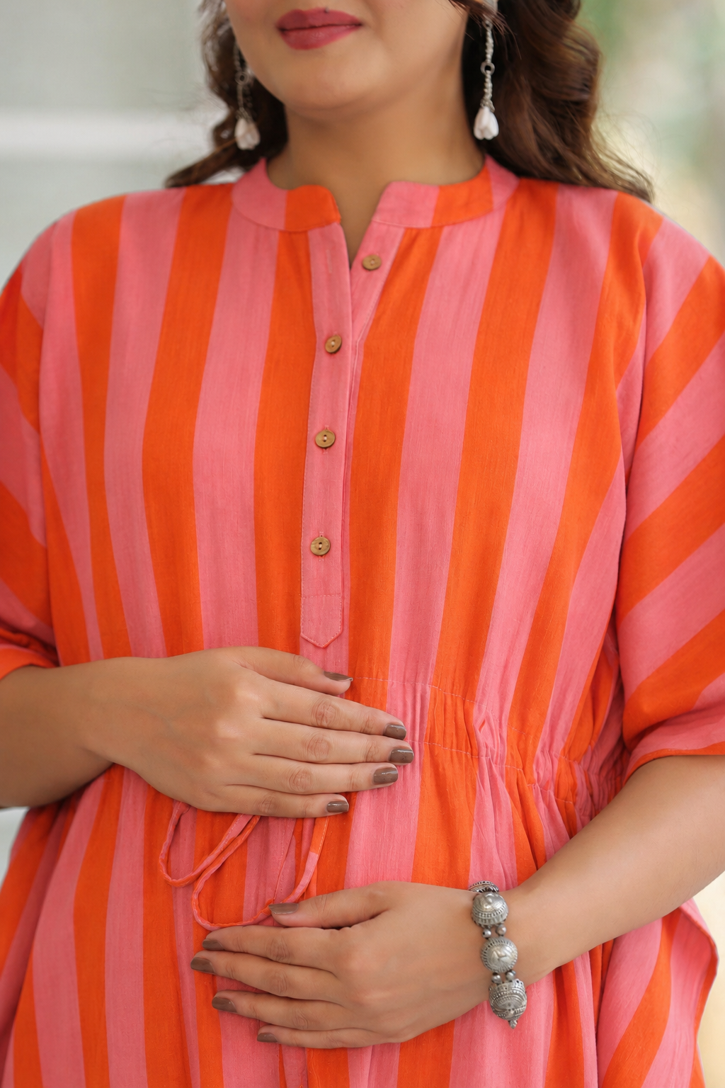 Flamingo Flame Cotton Maternity - Nursing Kaftan ( One-Size )