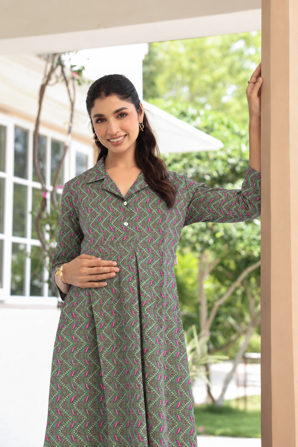 Paisley Mehfil Cotton Maternity - Nursing Dress
