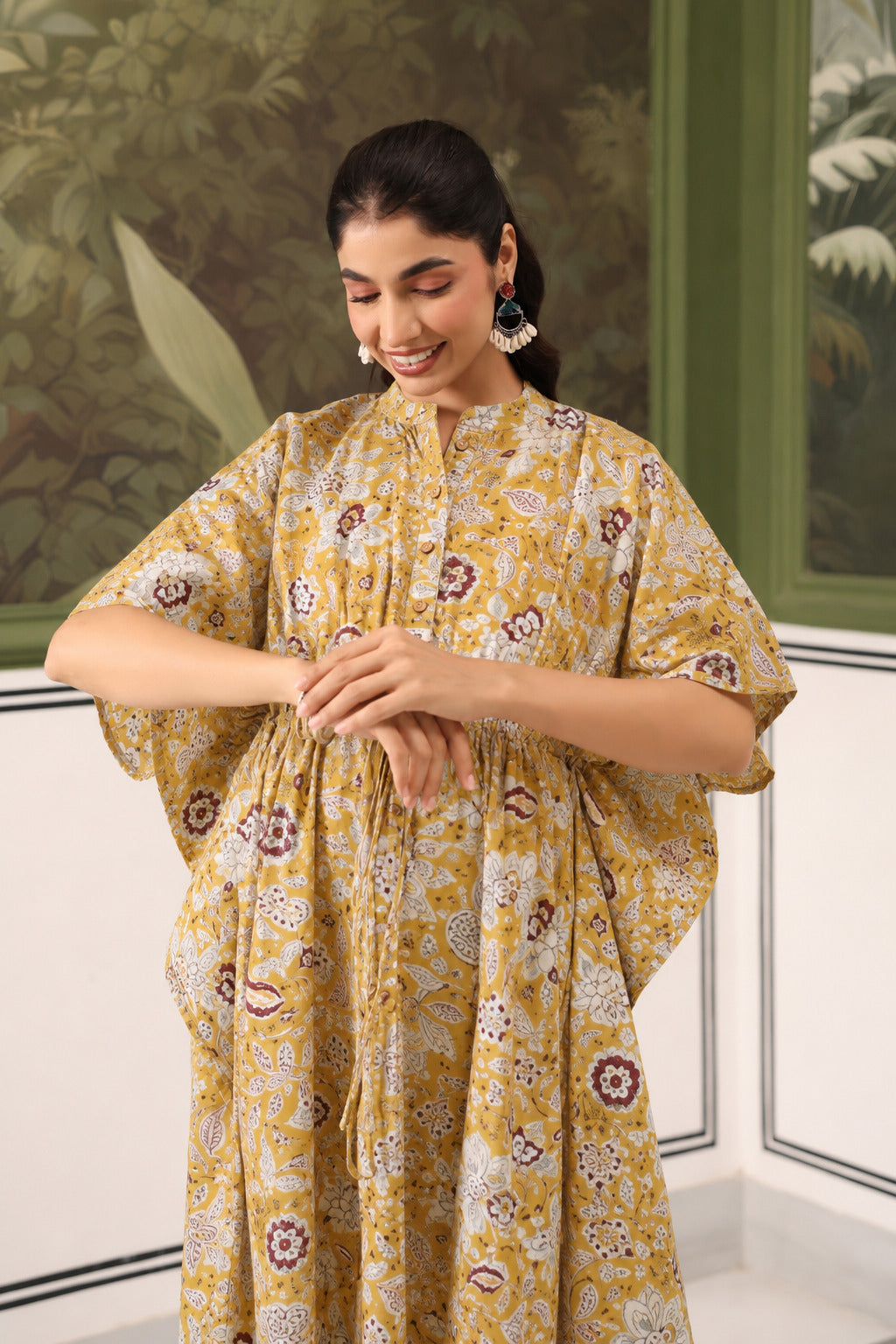 Wildflower Gold Cotton Maternity - Nursing Kaftan ( One-Size )