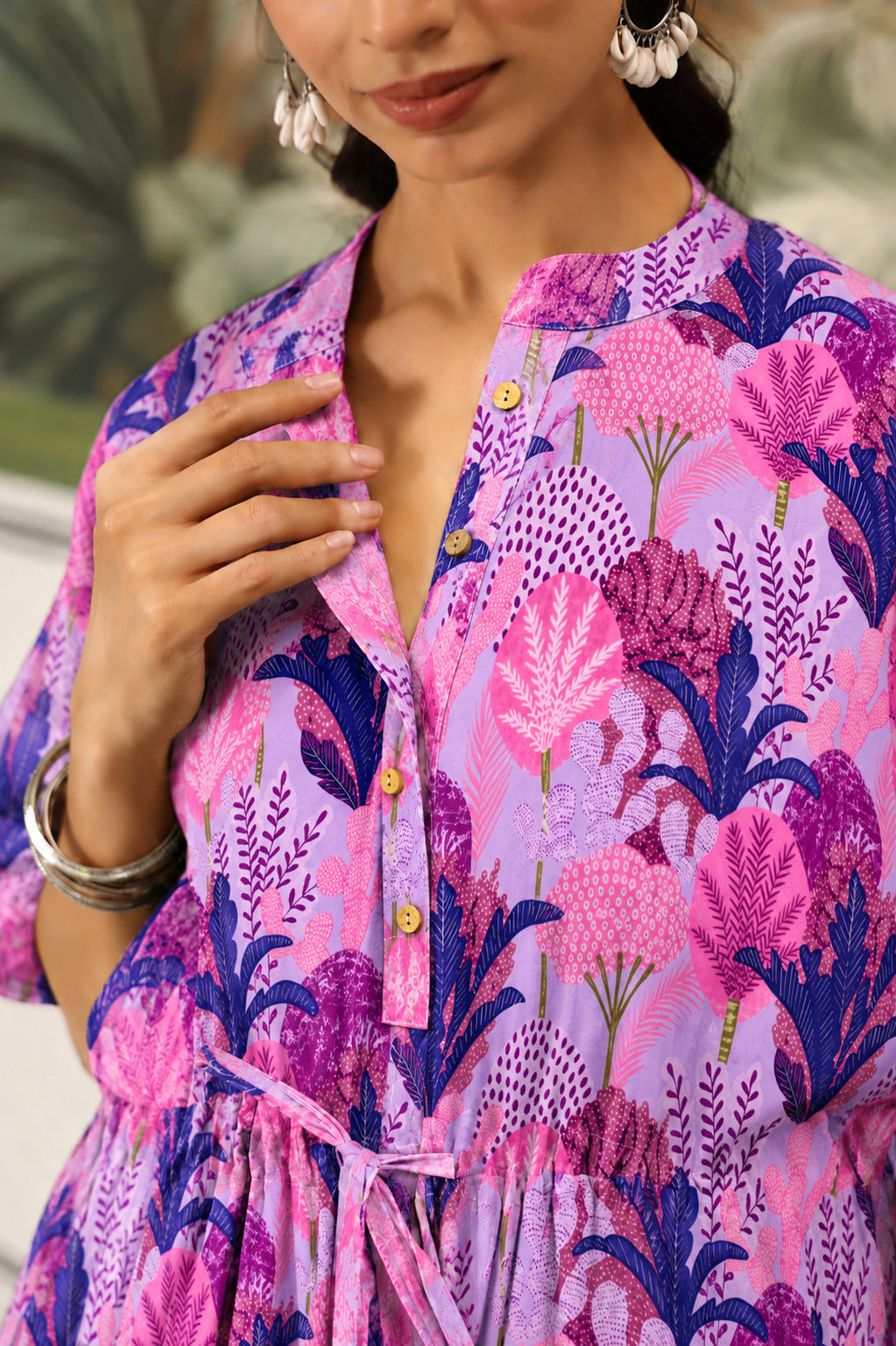 Lavender Bloom Garden Cotton Maternity - Nursing Kaftan ( One-Size )