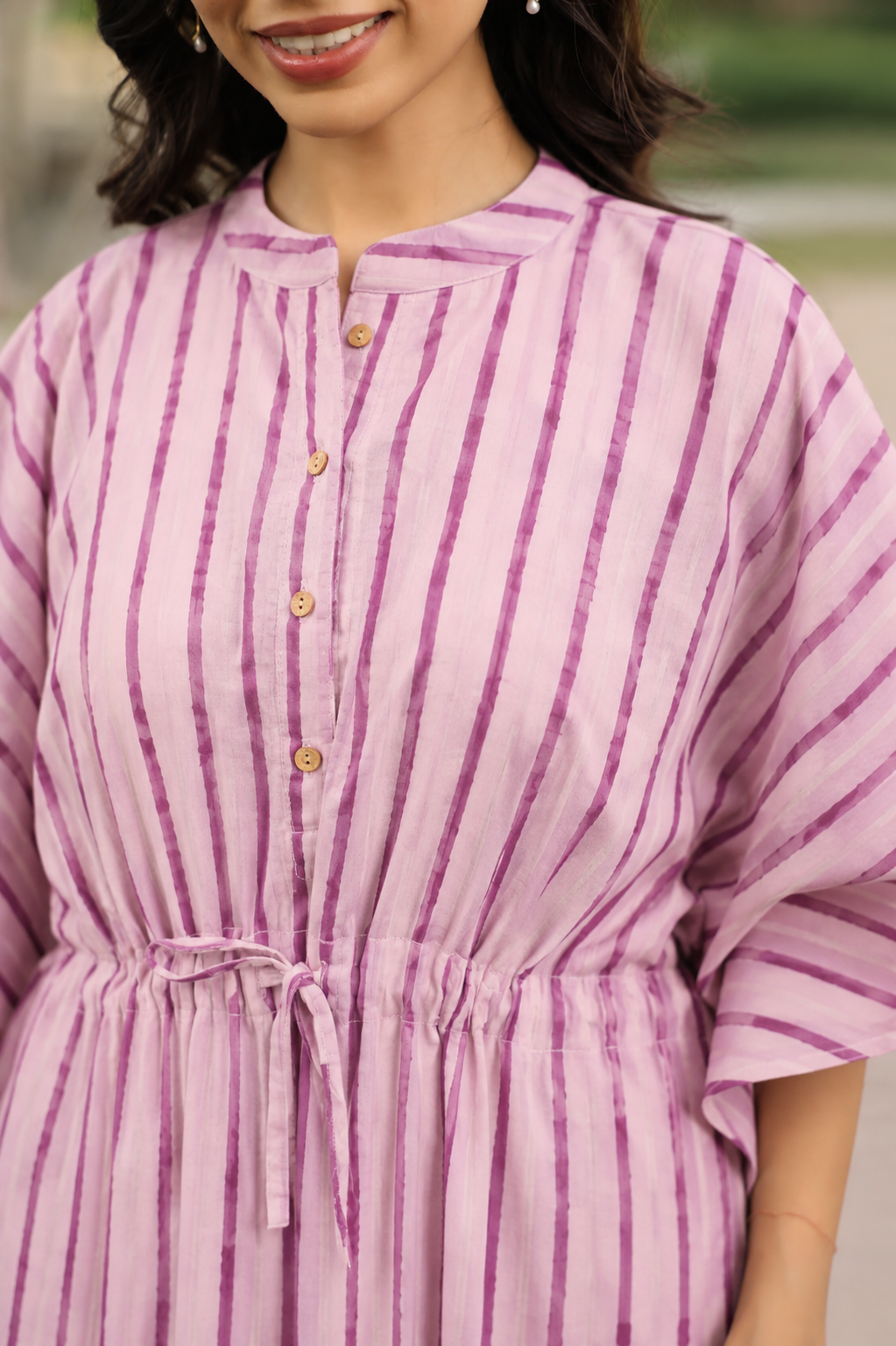 Lilac Dream Striped Cotton Kaftan ( One-Size )