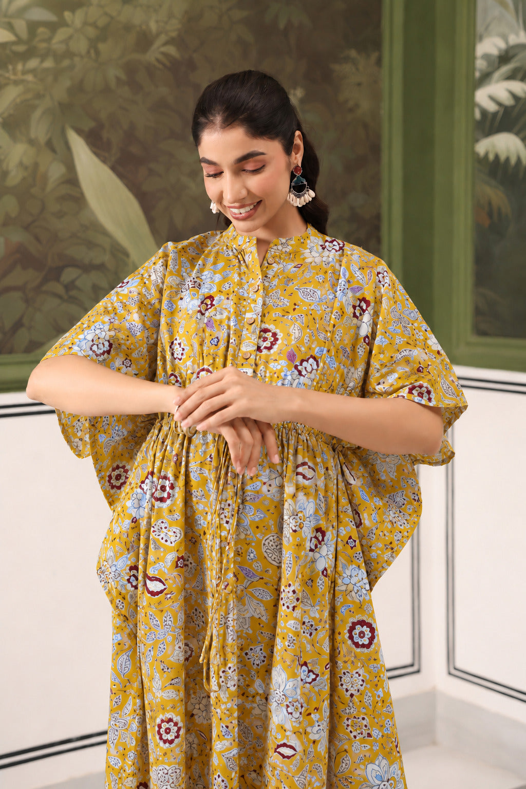 Wildflower Gold Cotton Maternity - Nursing Kaftan ( One-Size )