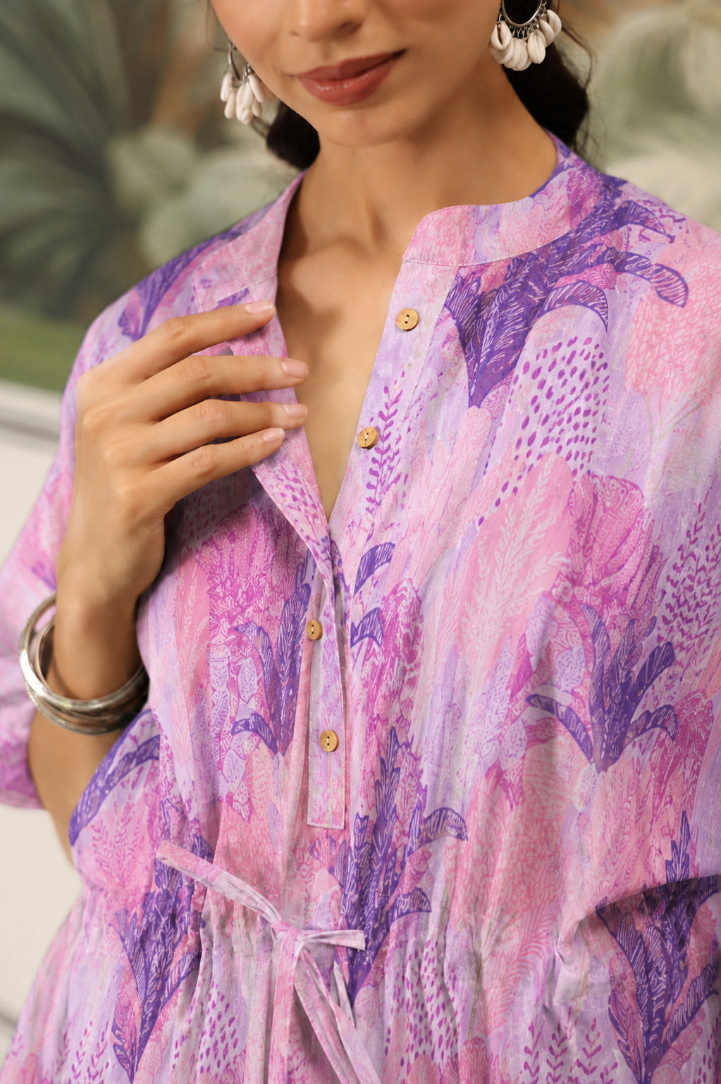 Lavender Bloom Garden Cotton Maternity - Nursing Kaftan ( One-Size )