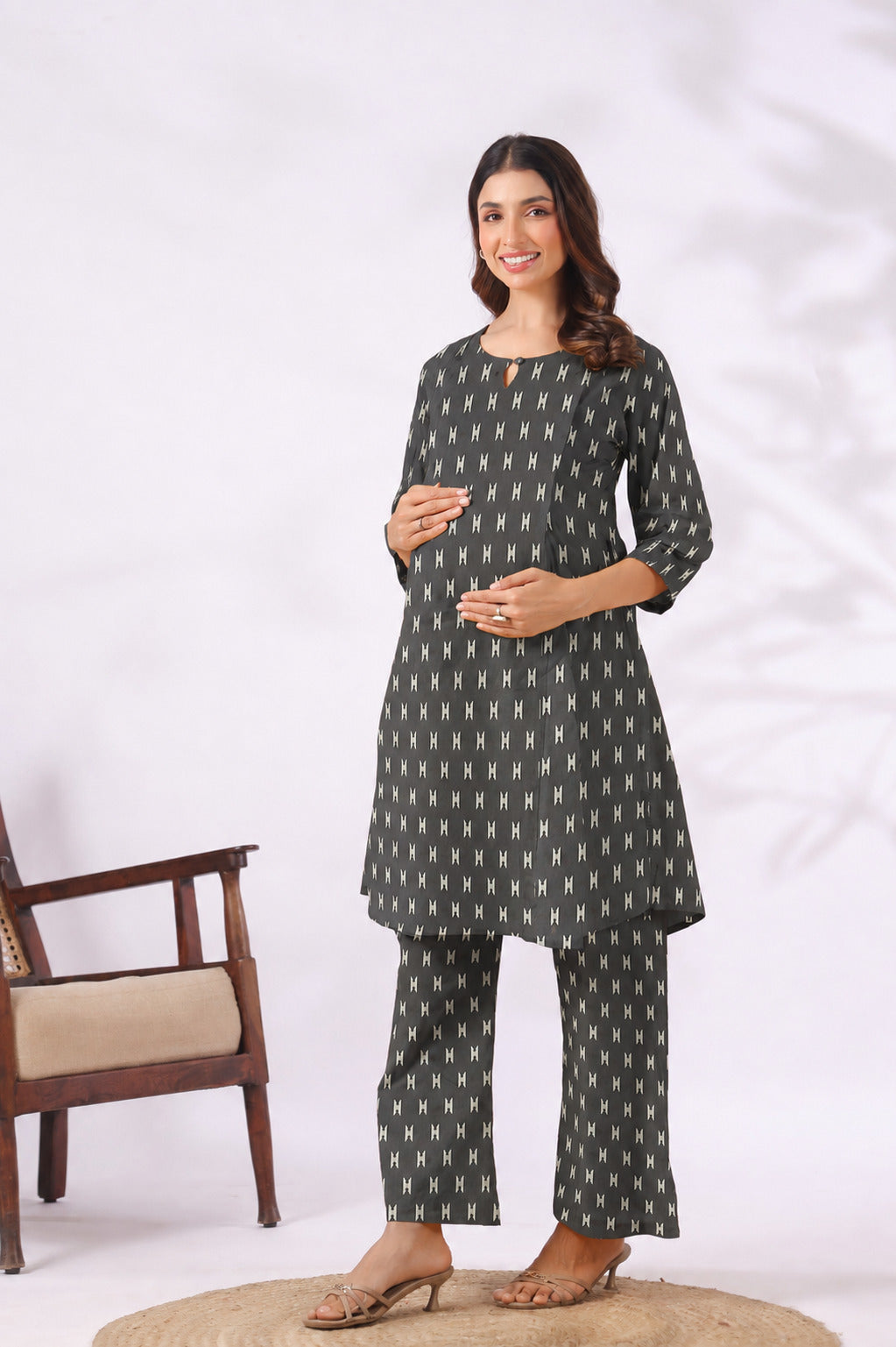 Midnight Ikat Cotton Maternity - Nursing Co-ord Set