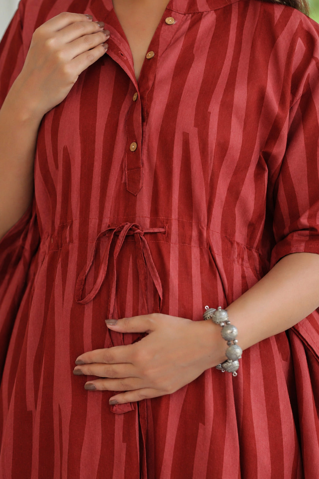 Rust Abstract Stripe Cotton Maternity - Nursing Kaftan ( One-Size )