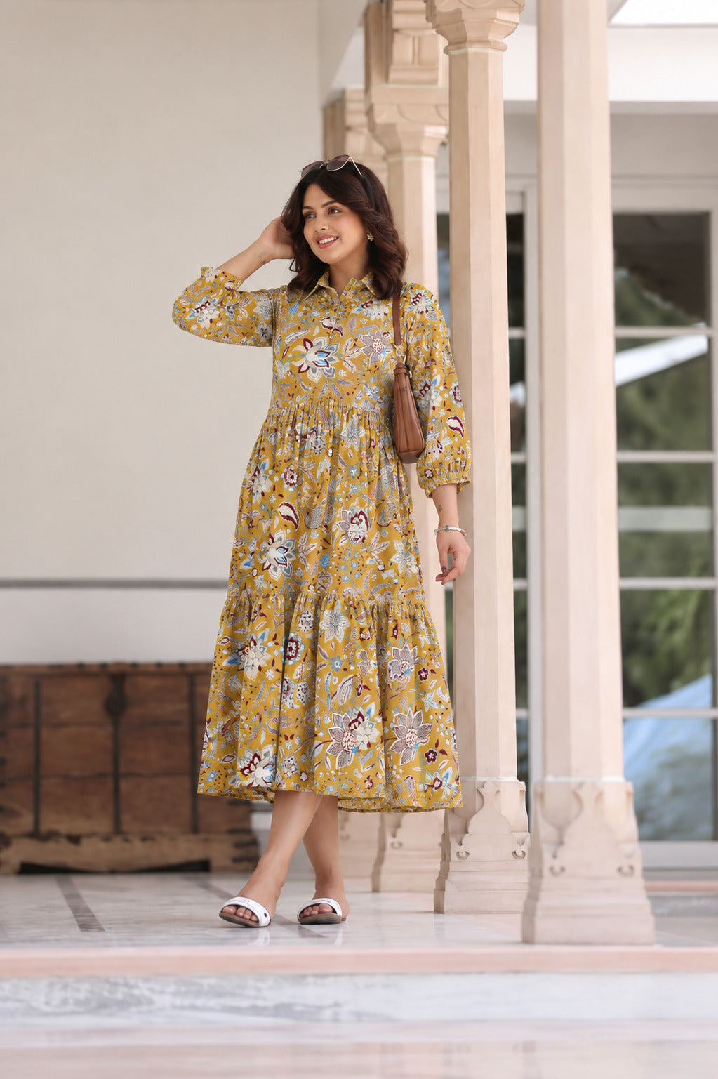 Wildflower Gold Cotton Maternity - Nursing Dress