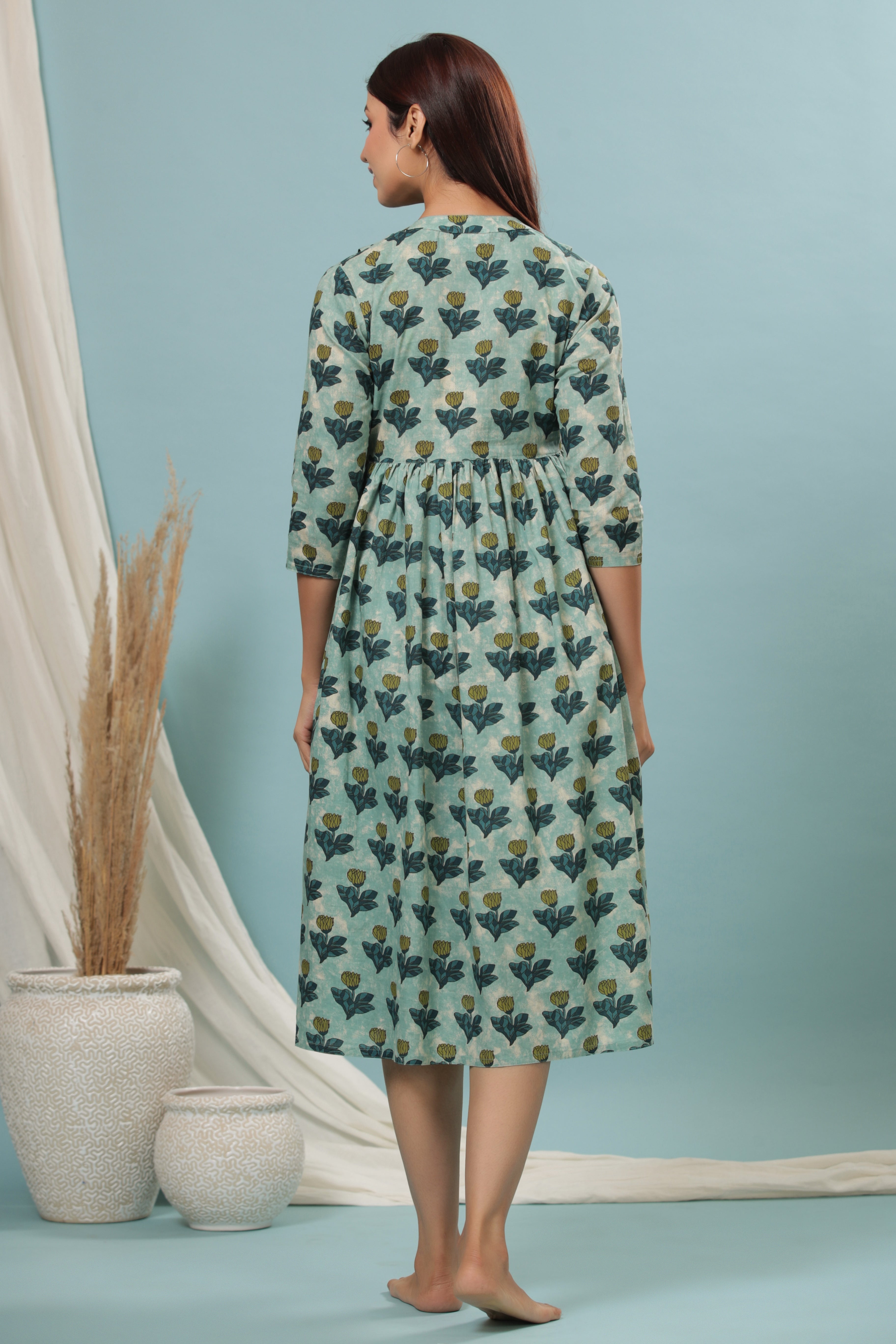 Ocean Rose Cotton Maternity - Nursing Dress