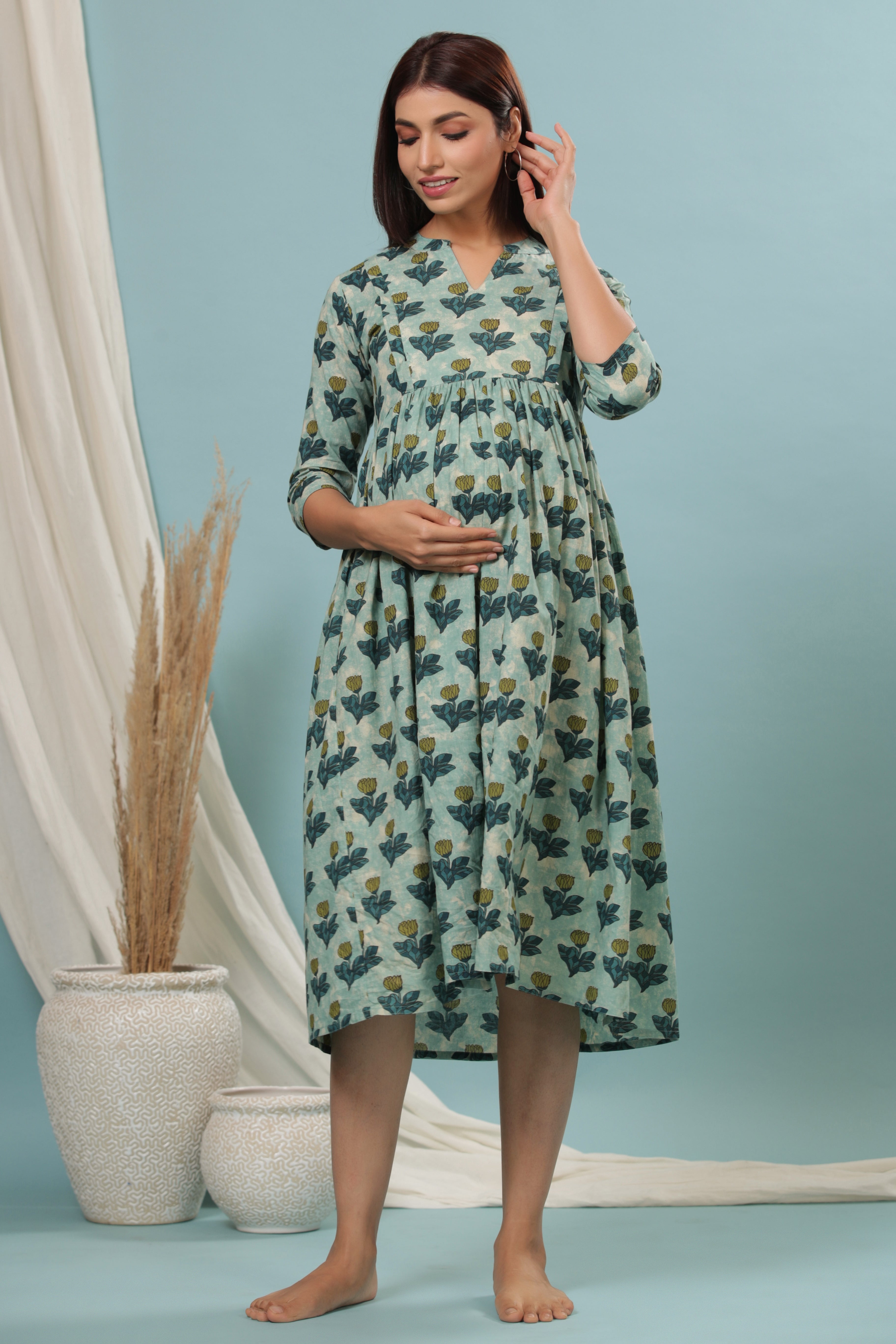 Ocean Rose Cotton Maternity - Nursing Dress
