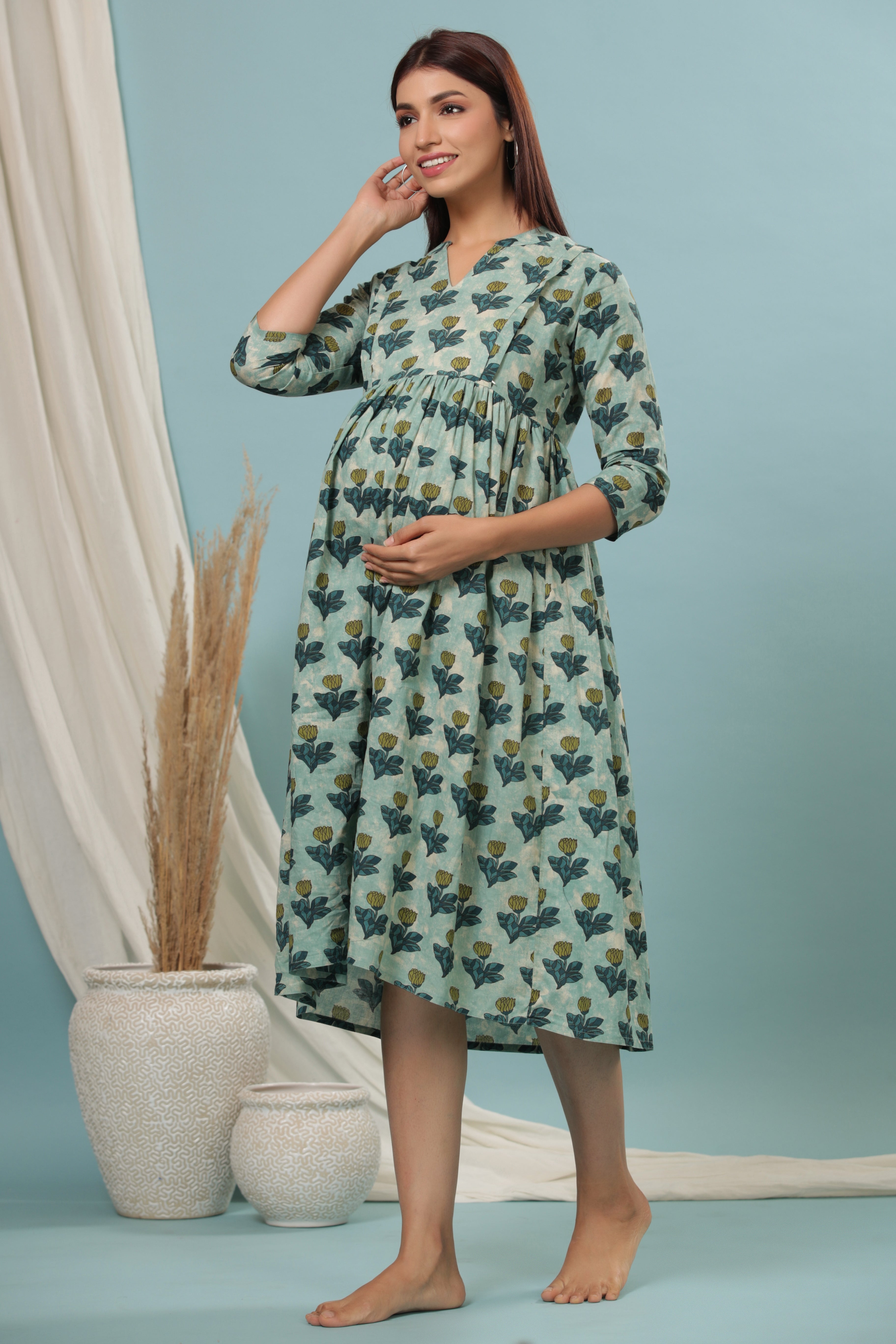 Ocean Rose Cotton Maternity - Nursing Dress