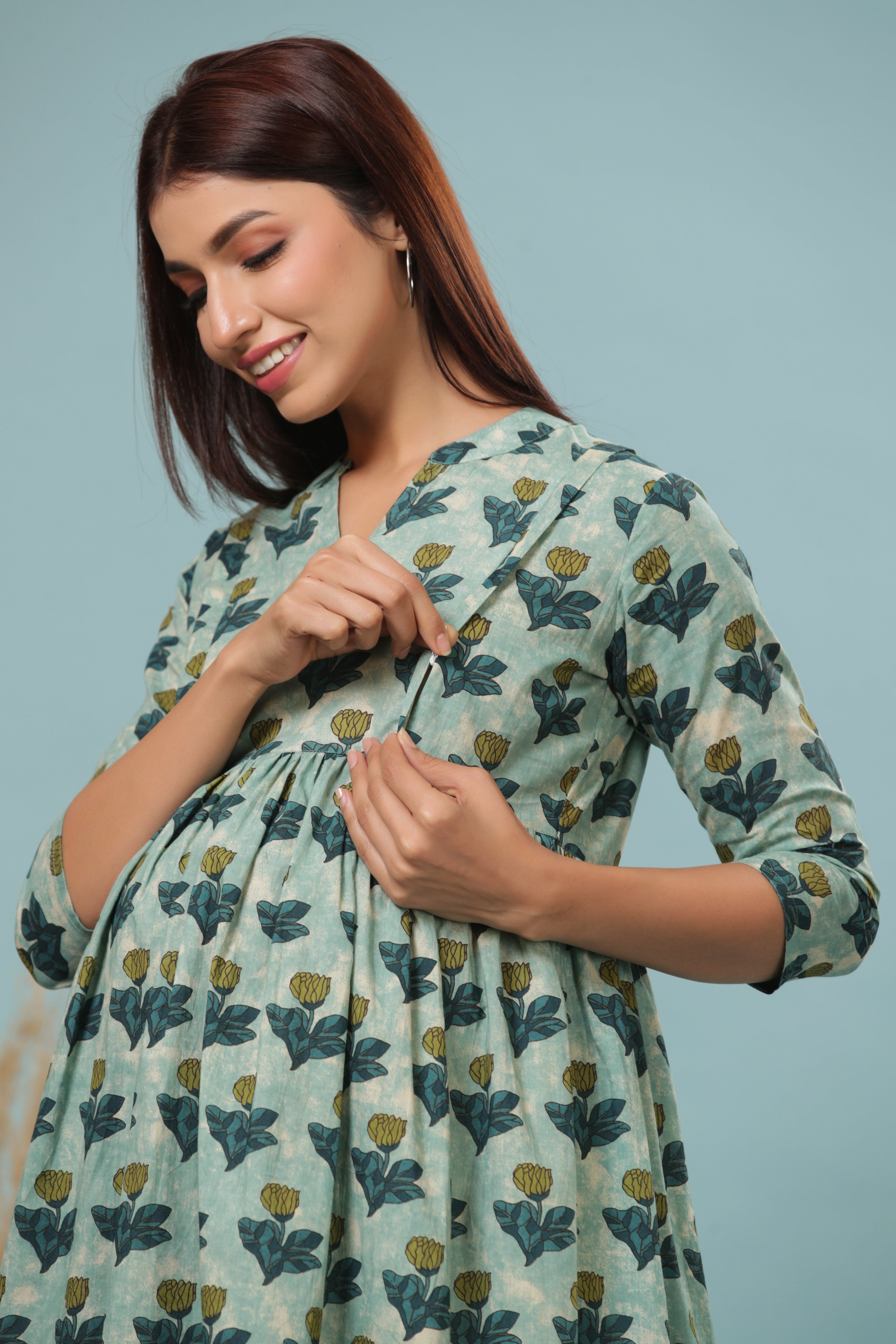 Ocean Rose Cotton Maternity - Nursing Dress