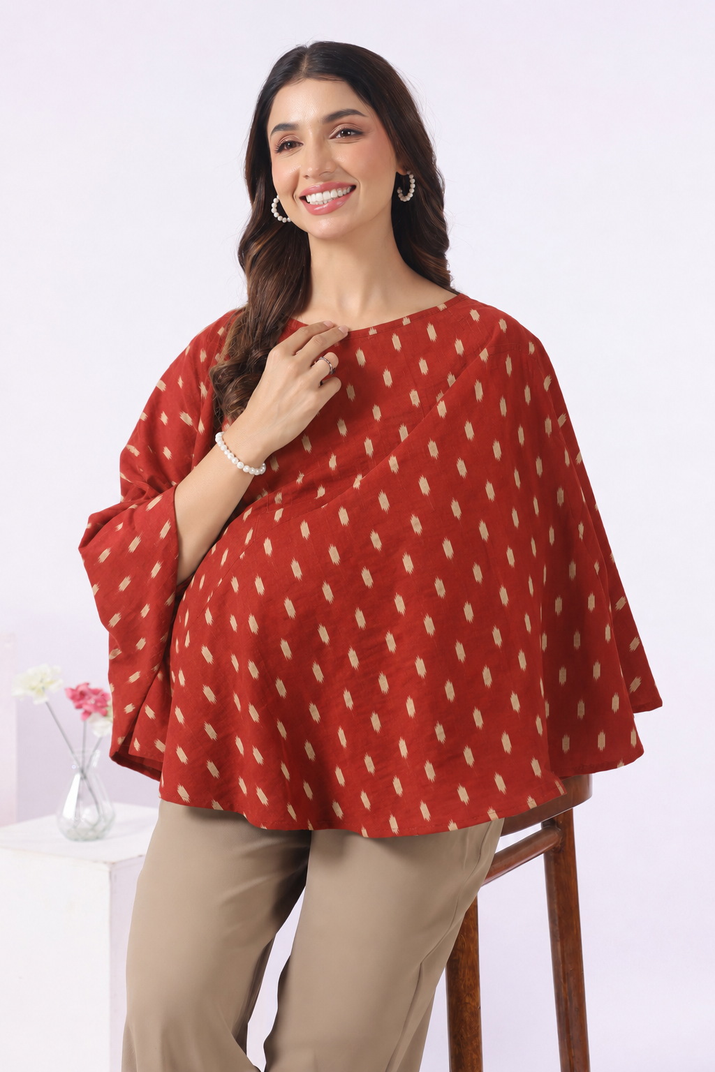 Maroon Loom Print Cotton Nursing Cover (One-Size)