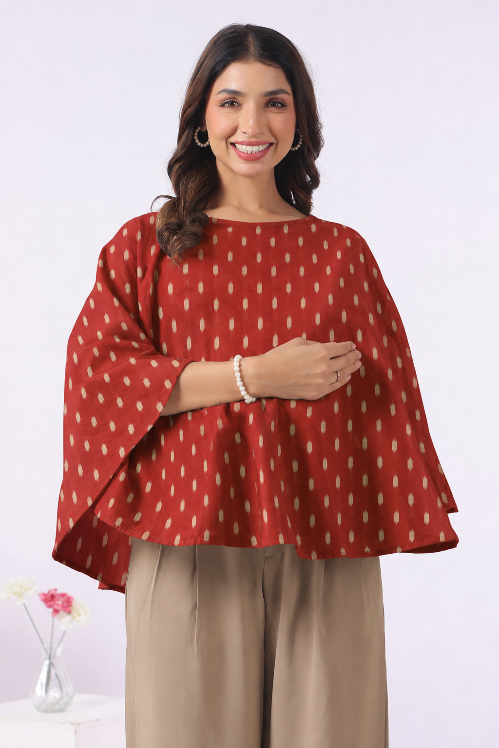 Maroon Loom Print Cotton Nursing Cover (One-Size)