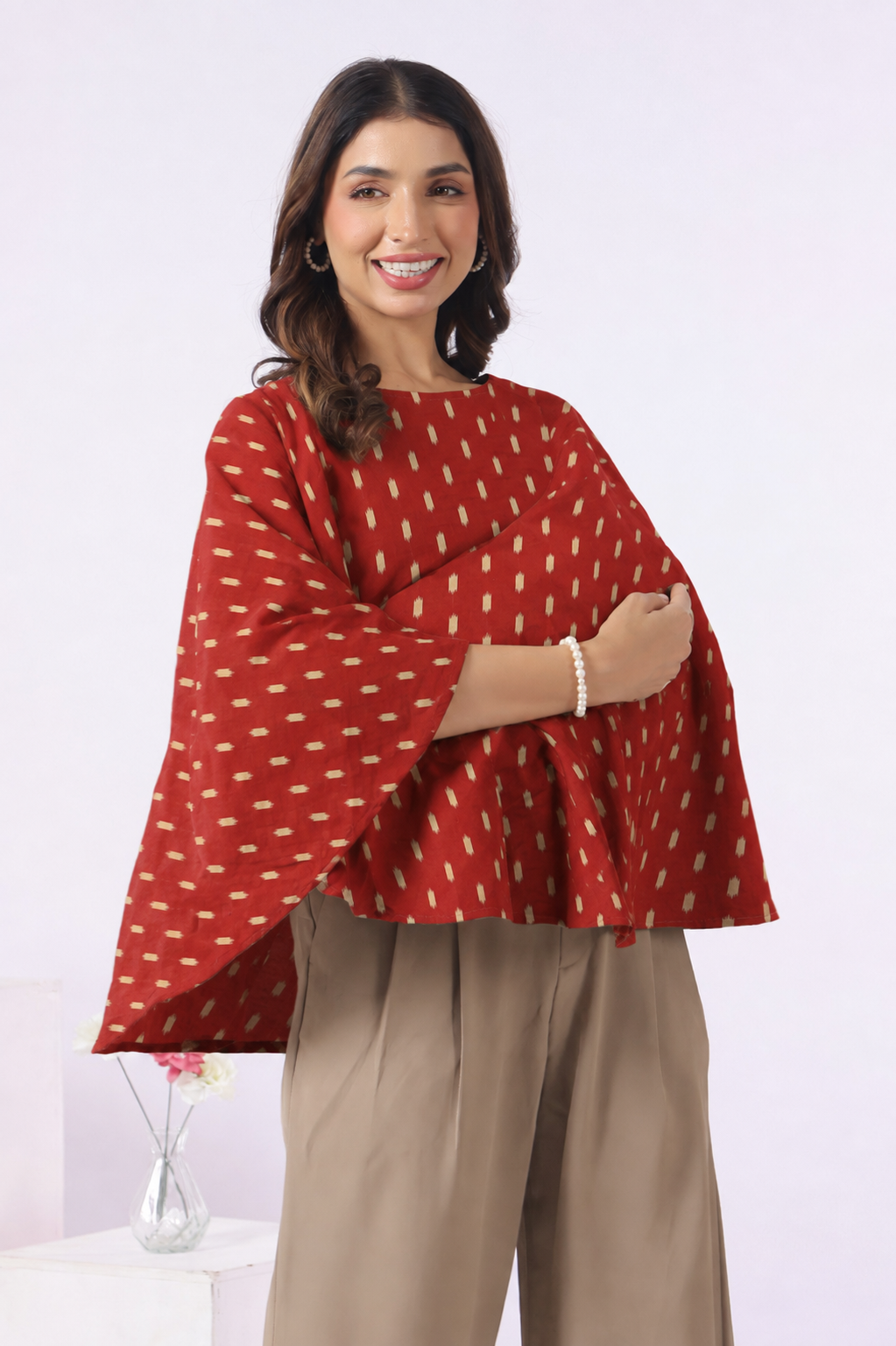 Maroon Loom Print Cotton Nursing Cover (One-Size)