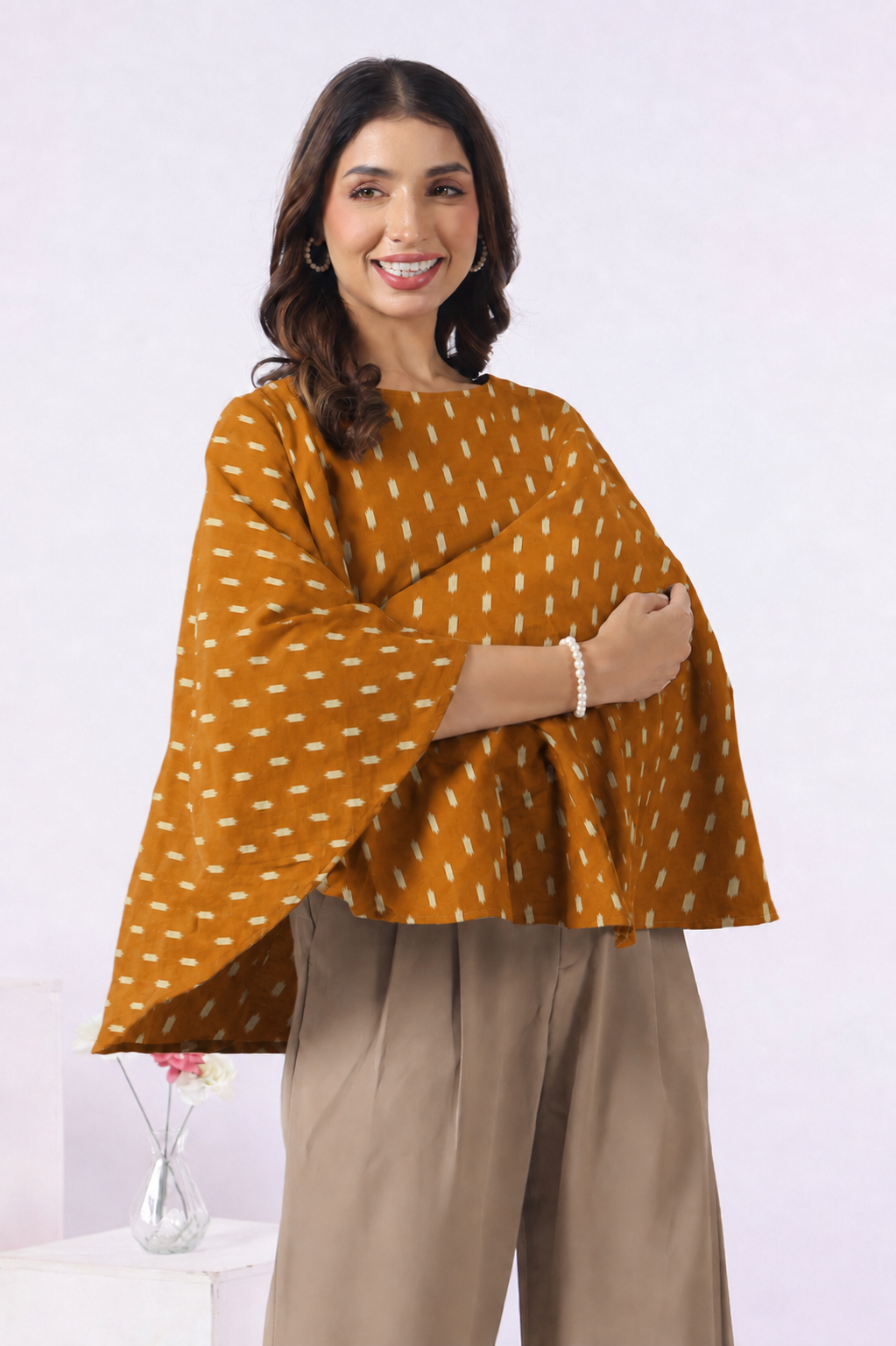 Mustard Loom Print Cotton Nursing Cover (One-Size)