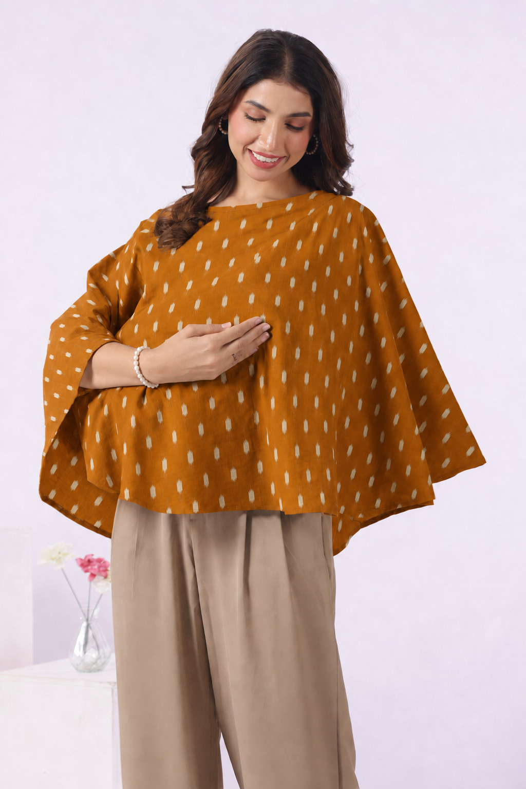 Mustard Loom Print Cotton Nursing Cover (One-Size)