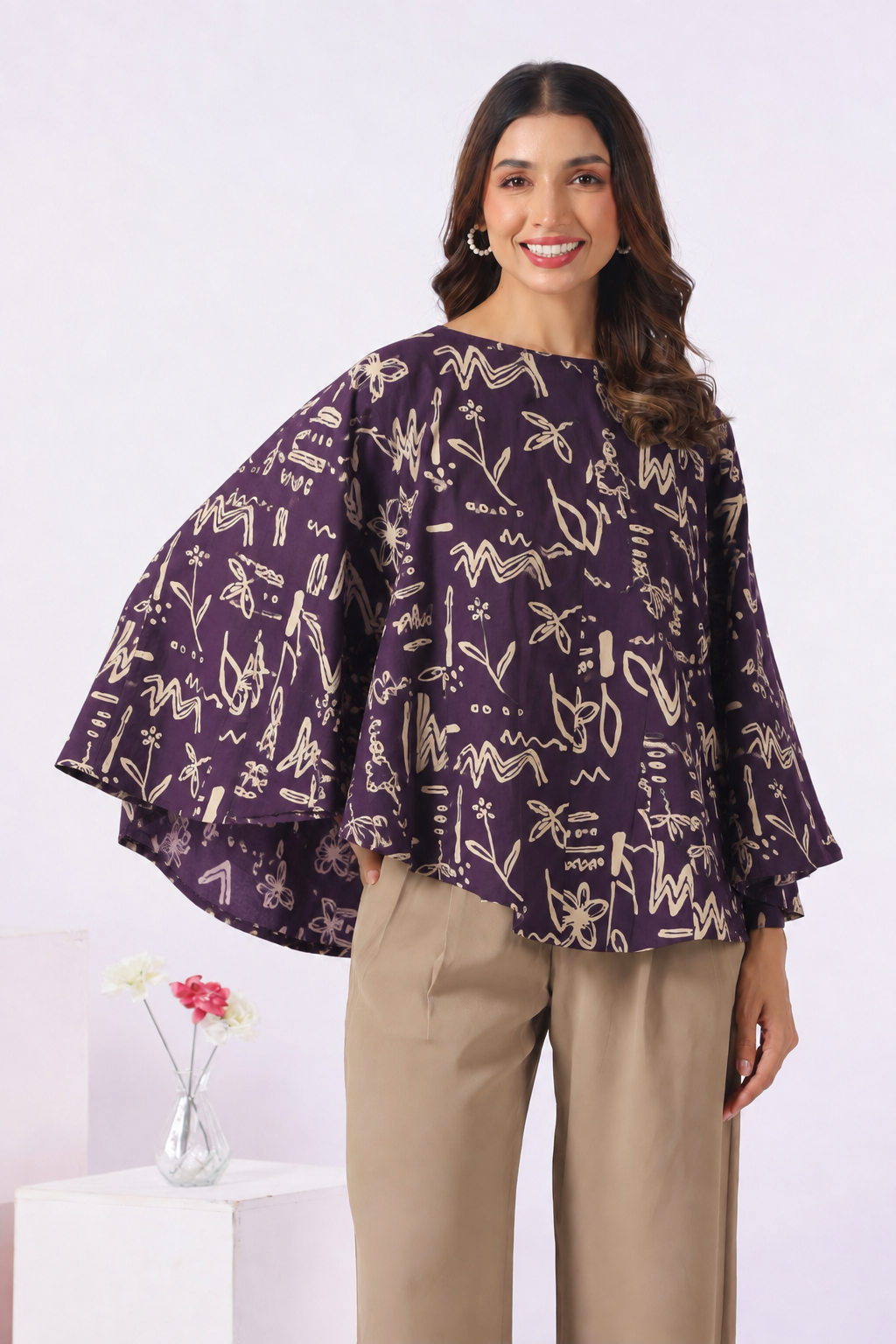 Purple Doodle Garden Cotton Nursing Cover (One-Size)