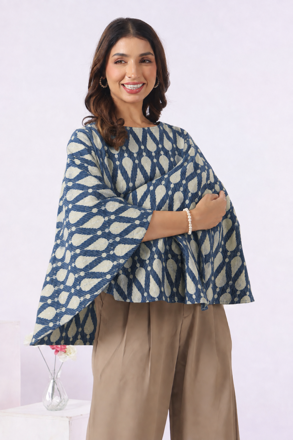 Navy Ikat Raindrop Cotton Nursing Cover (One-Size)