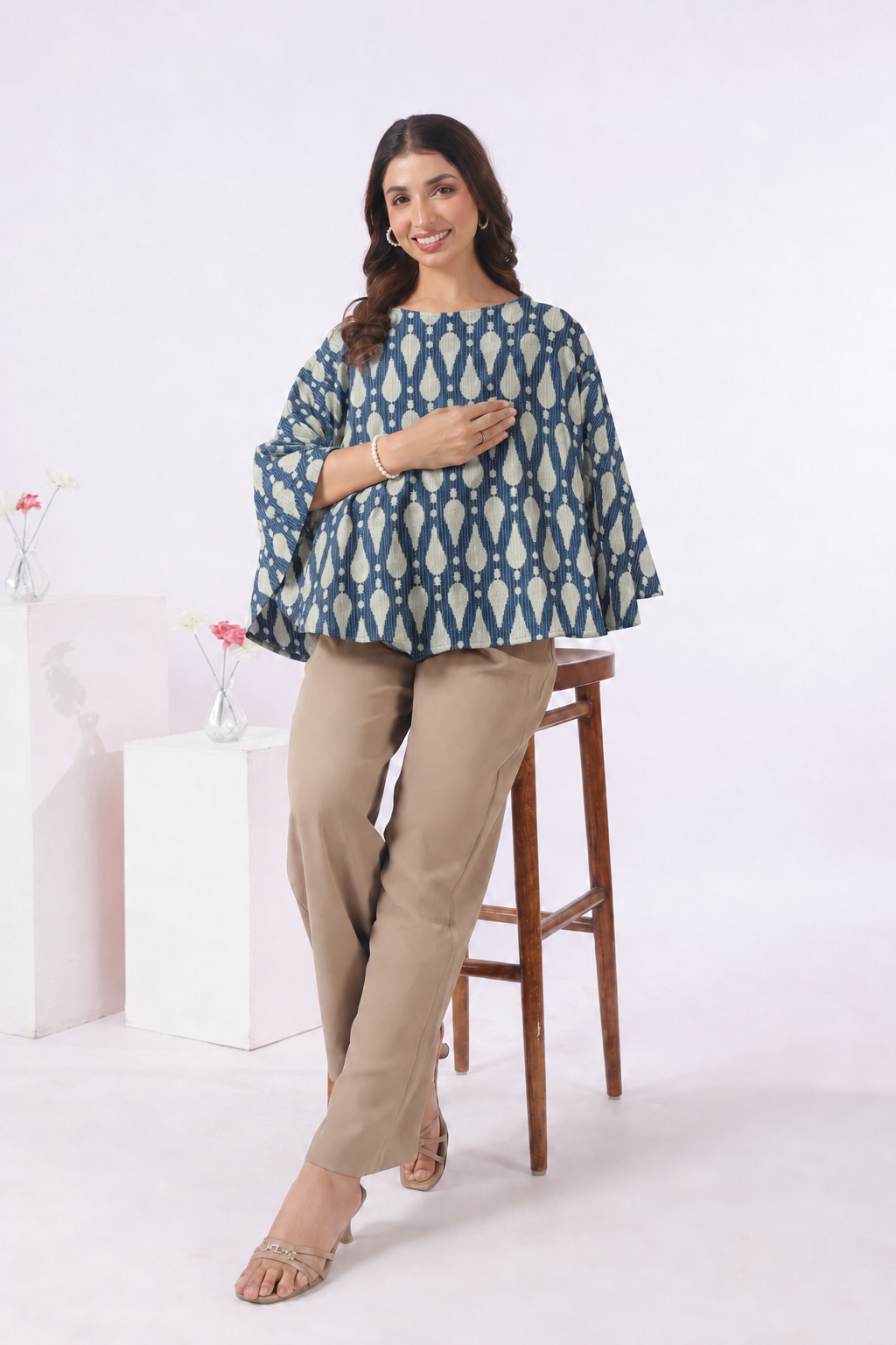Navy Ikat Raindrop Cotton Nursing Cover (One-Size)