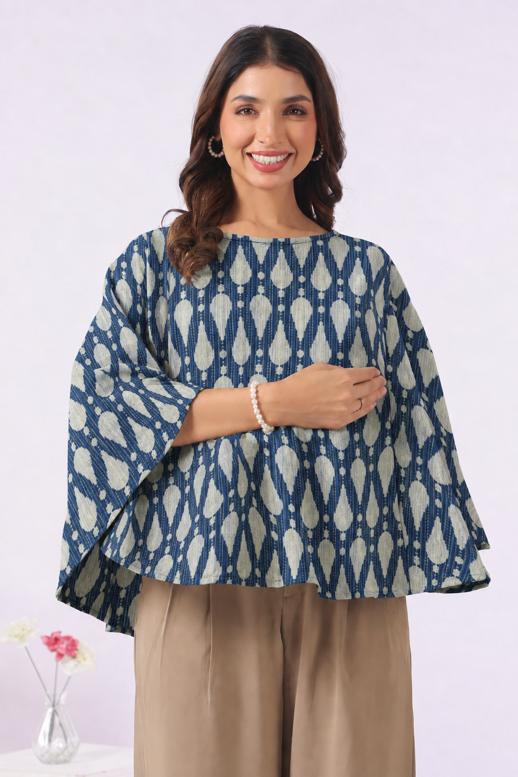 Navy Ikat Raindrop Cotton Nursing Cover (One-Size)