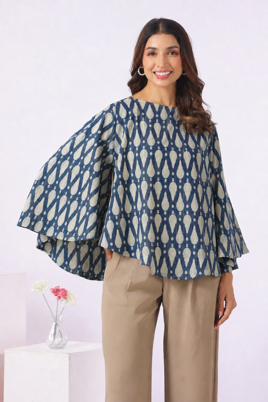 Navy Ikat Raindrop Cotton Nursing Cover (One-Size)