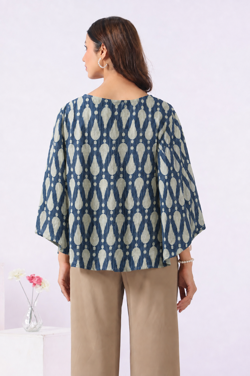 Navy Ikat Raindrop Cotton Nursing Cover (One-Size)