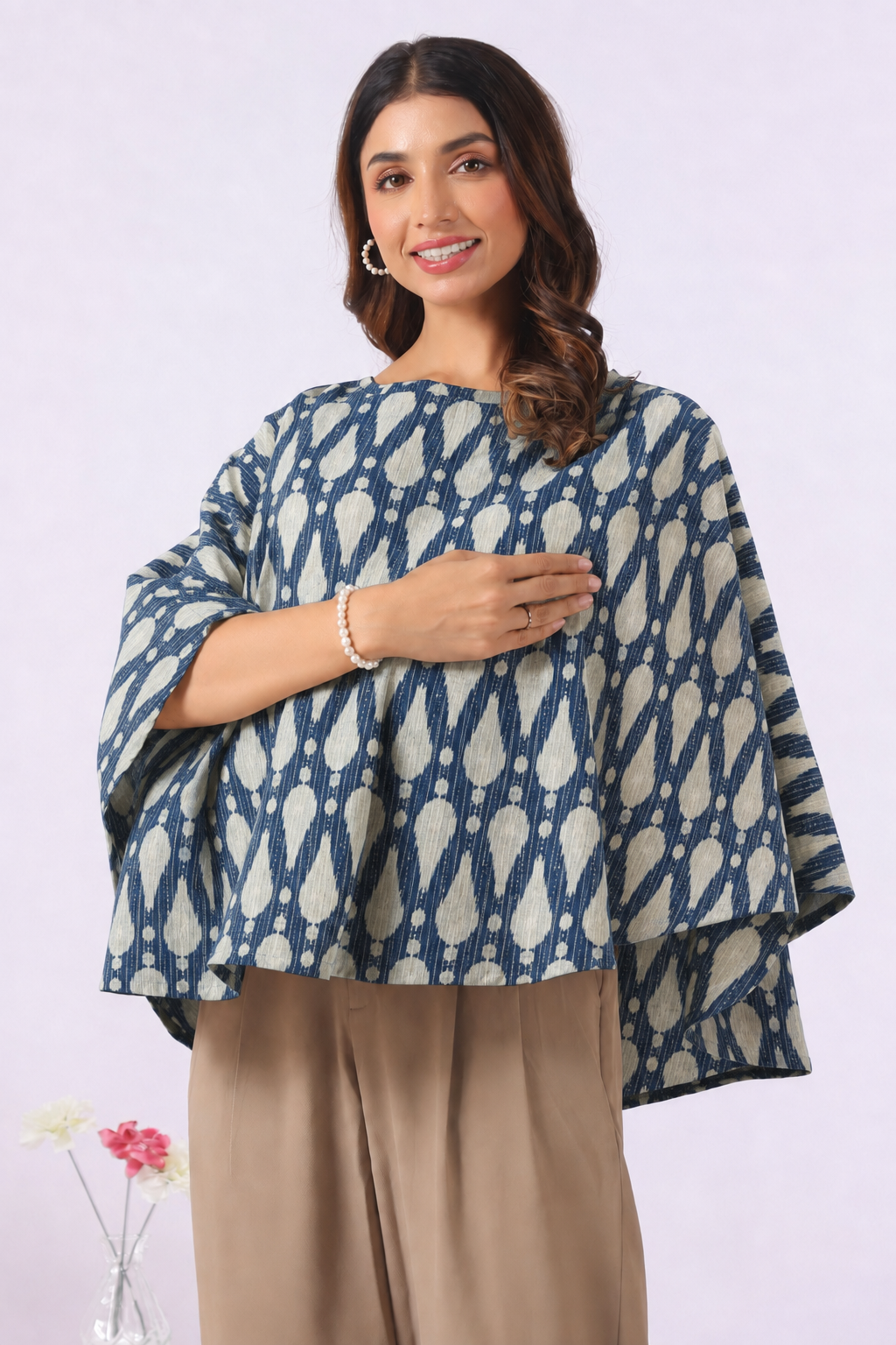 Navy Ikat Raindrop Cotton Nursing Cover (One-Size)