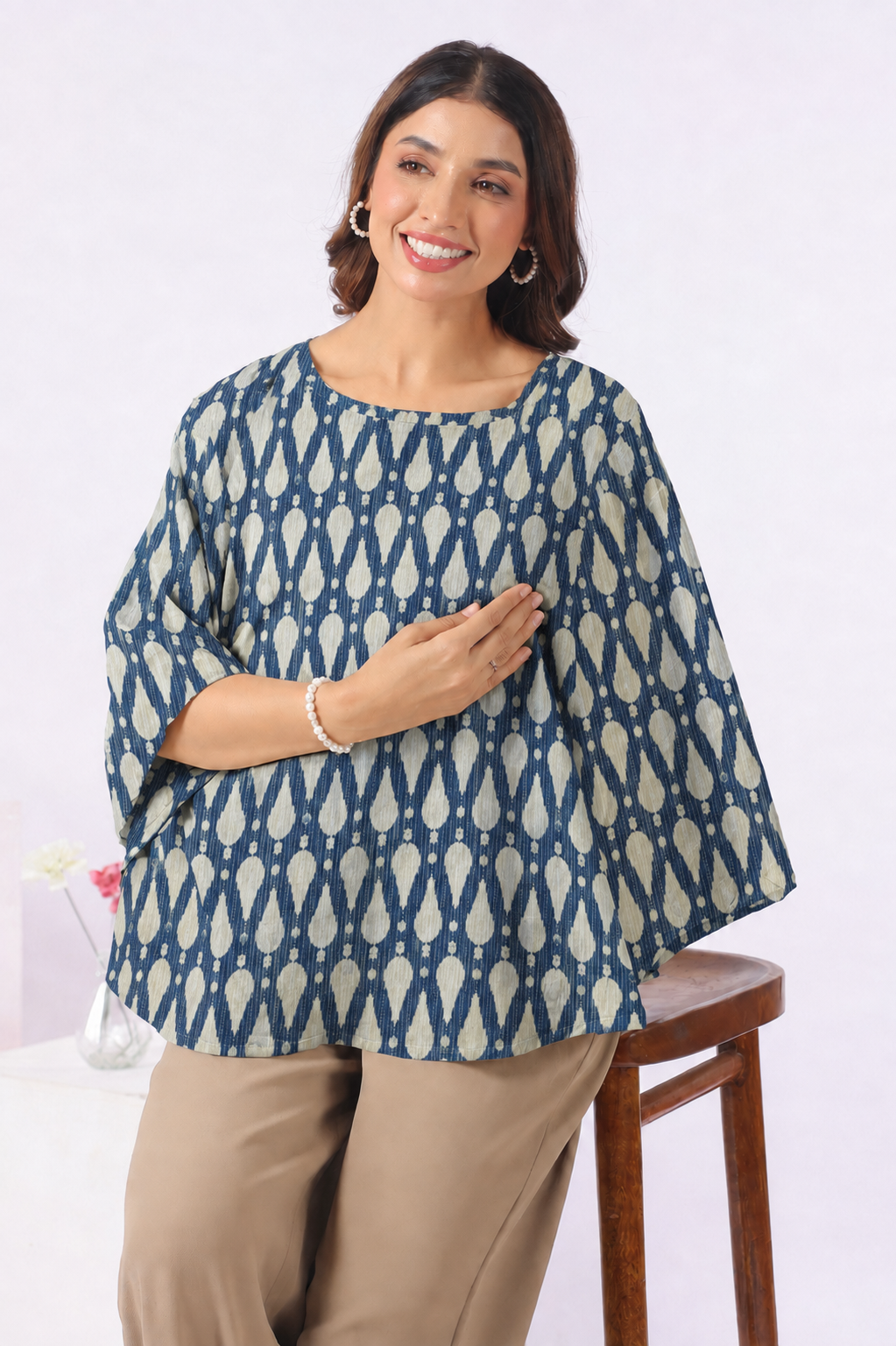 Navy Ikat Raindrop Cotton Nursing Cover (One-Size)