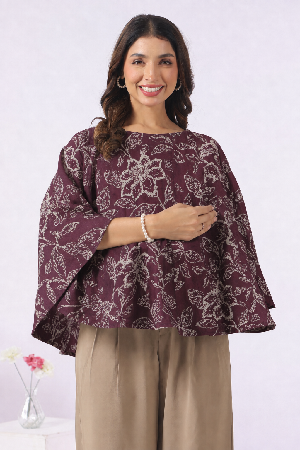 Plum Leaf Print Cotton Nursing Cover (One-Size)