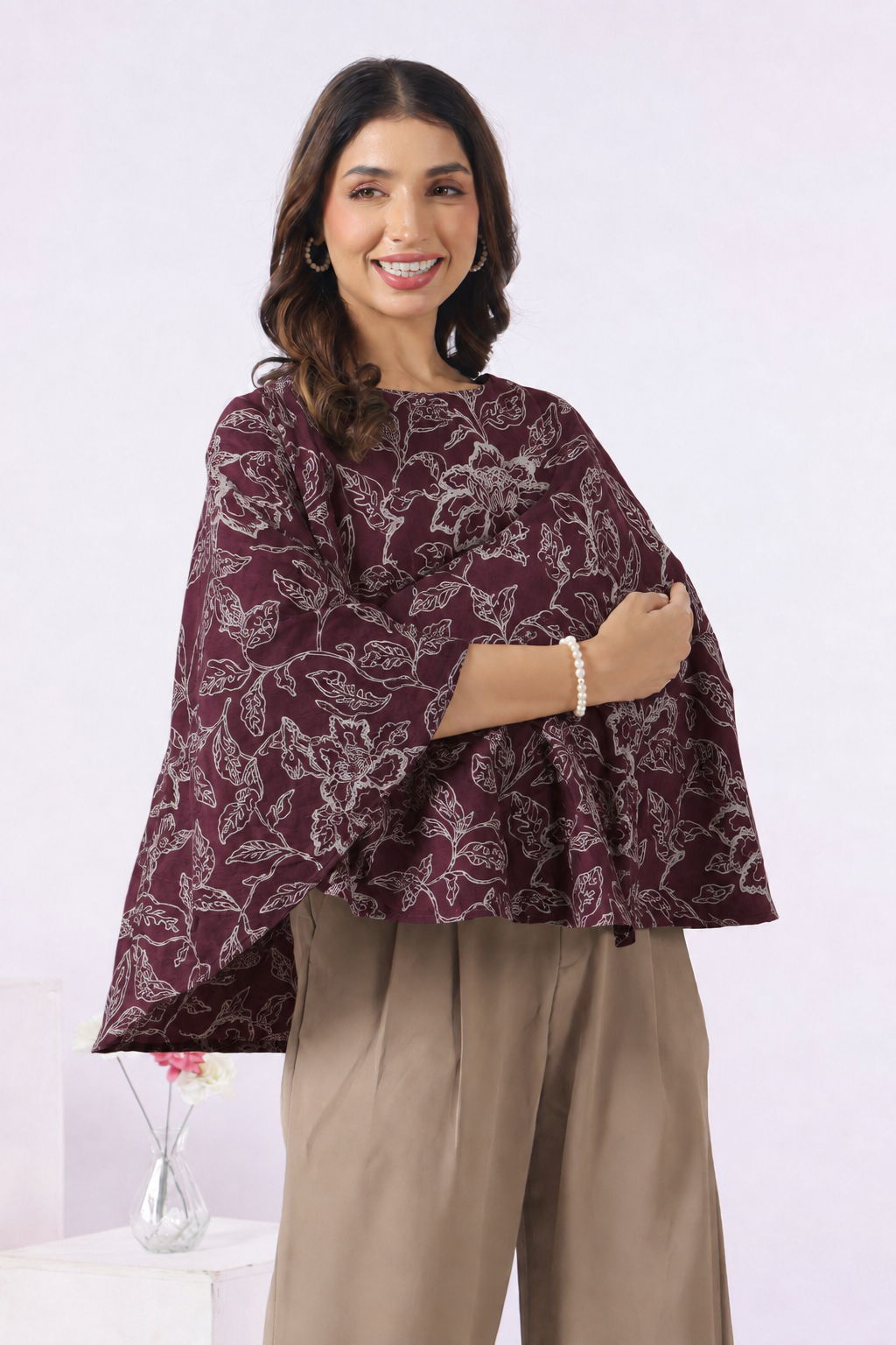 Plum Leaf Print Cotton Nursing Cover (One-Size)