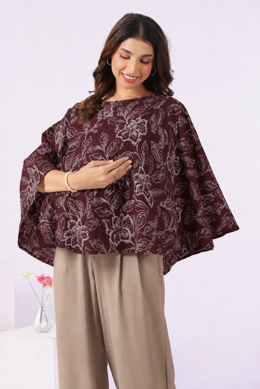 Plum Leaf Print Cotton Nursing Cover (One-Size)