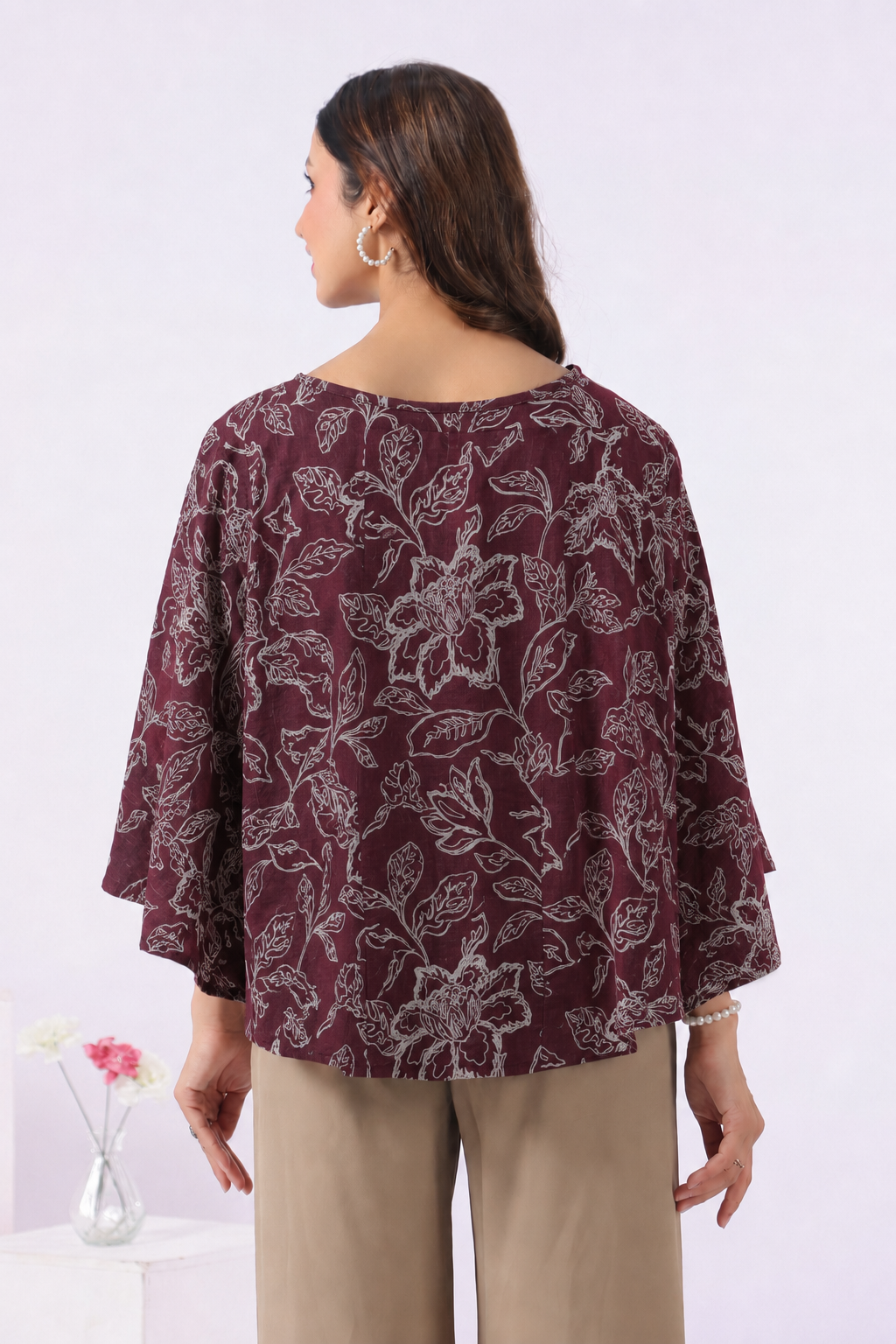 Plum Leaf Print Cotton Nursing Cover (One-Size)