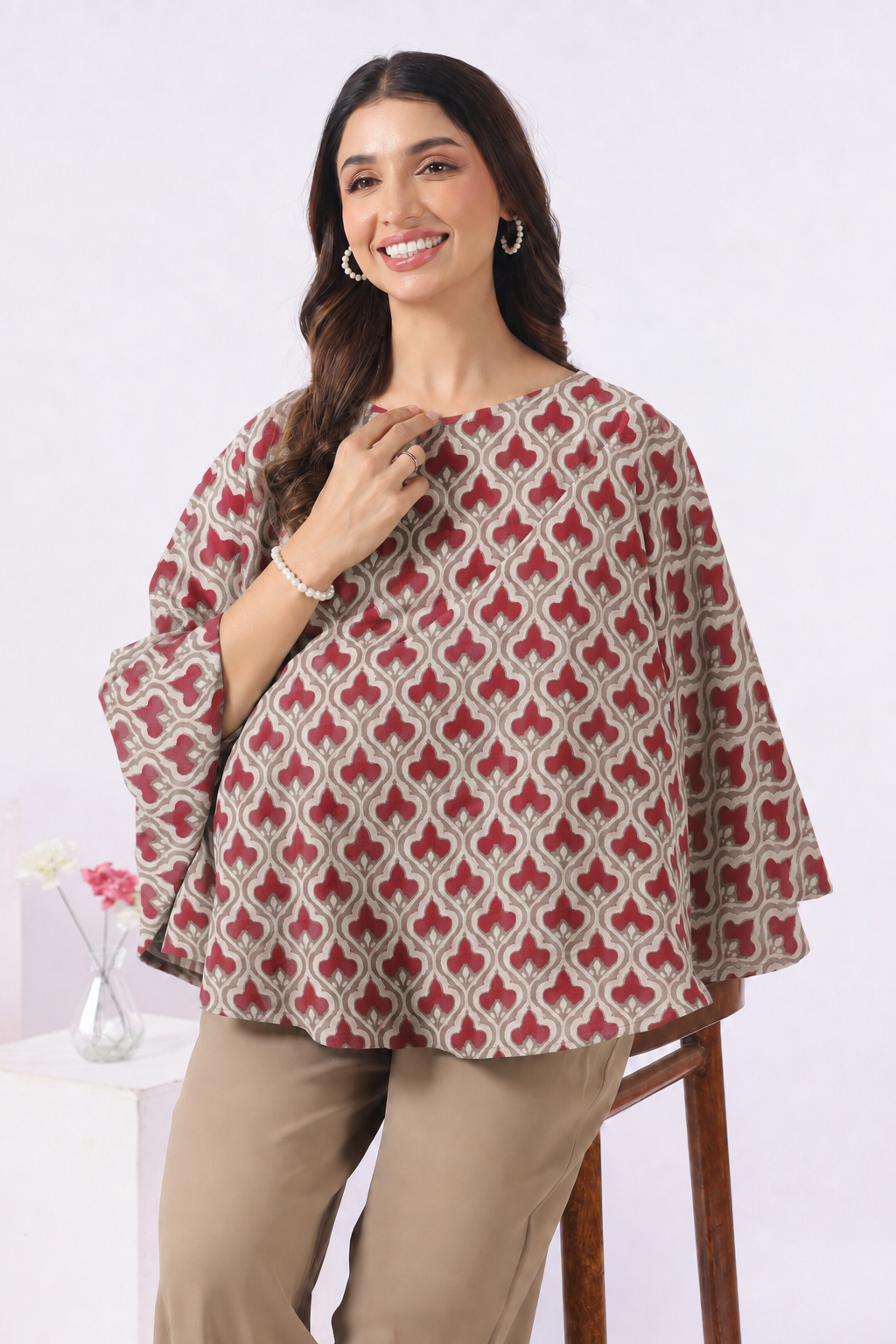 Wine Lattice Cotton Nursing Cover (One-Size)