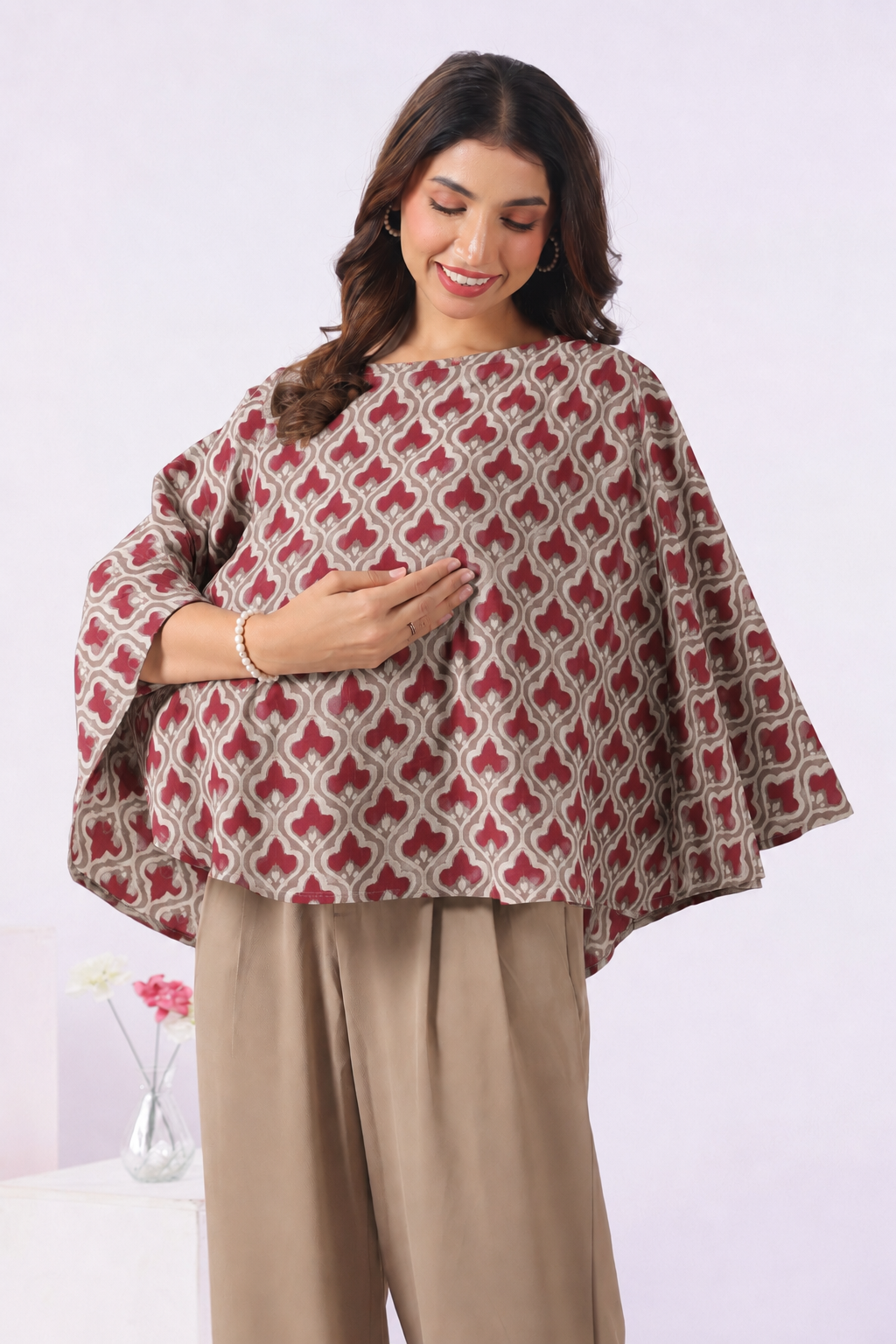 Wine Lattice Cotton Nursing Cover (One-Size)